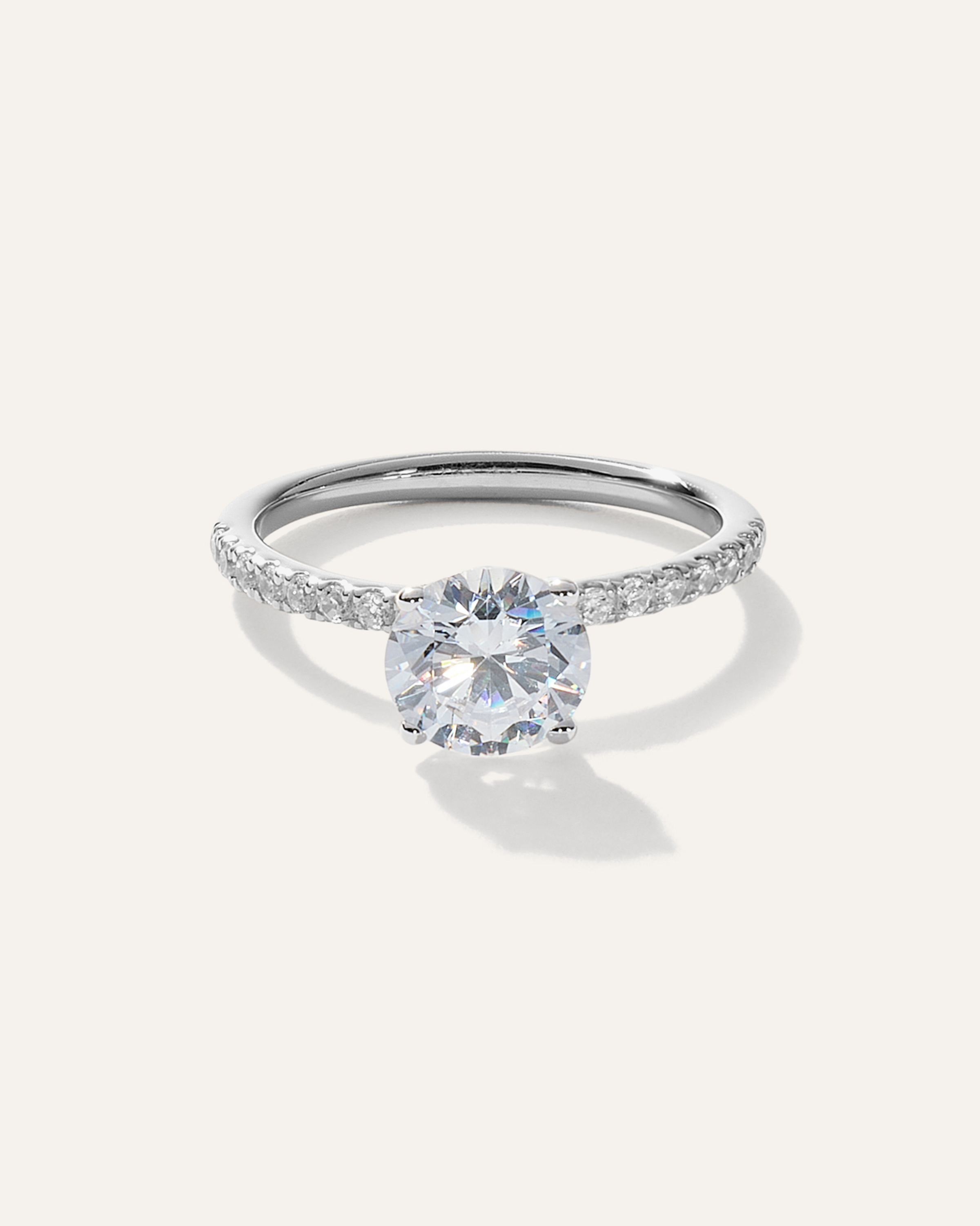 Platinum Lab Grown Diamond Round Petite Pave Engagement Ring - 1.50ct