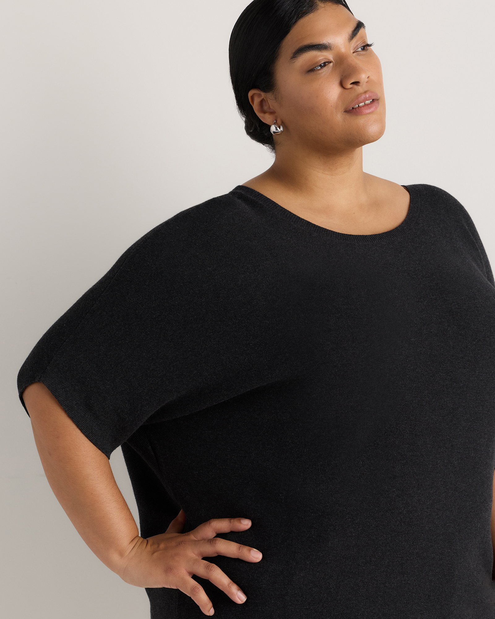 Lightweight Cotton Cashmere Link-Stitch Dolman Sweater - Plus Size