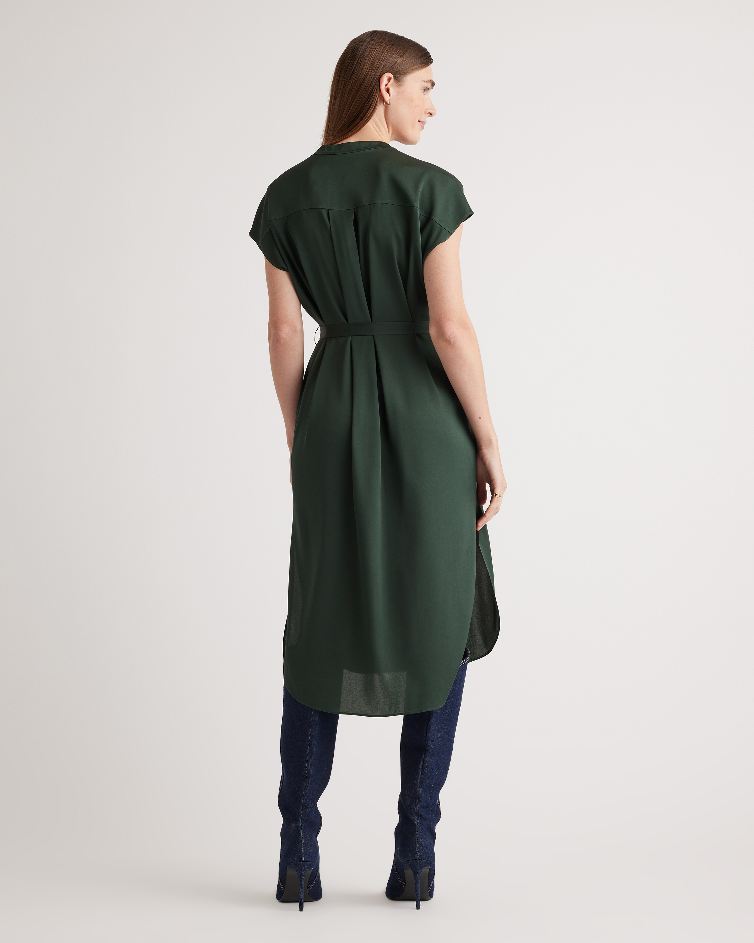 silk midi shirt dress Victoria Silk Button Down Midi Dress in black