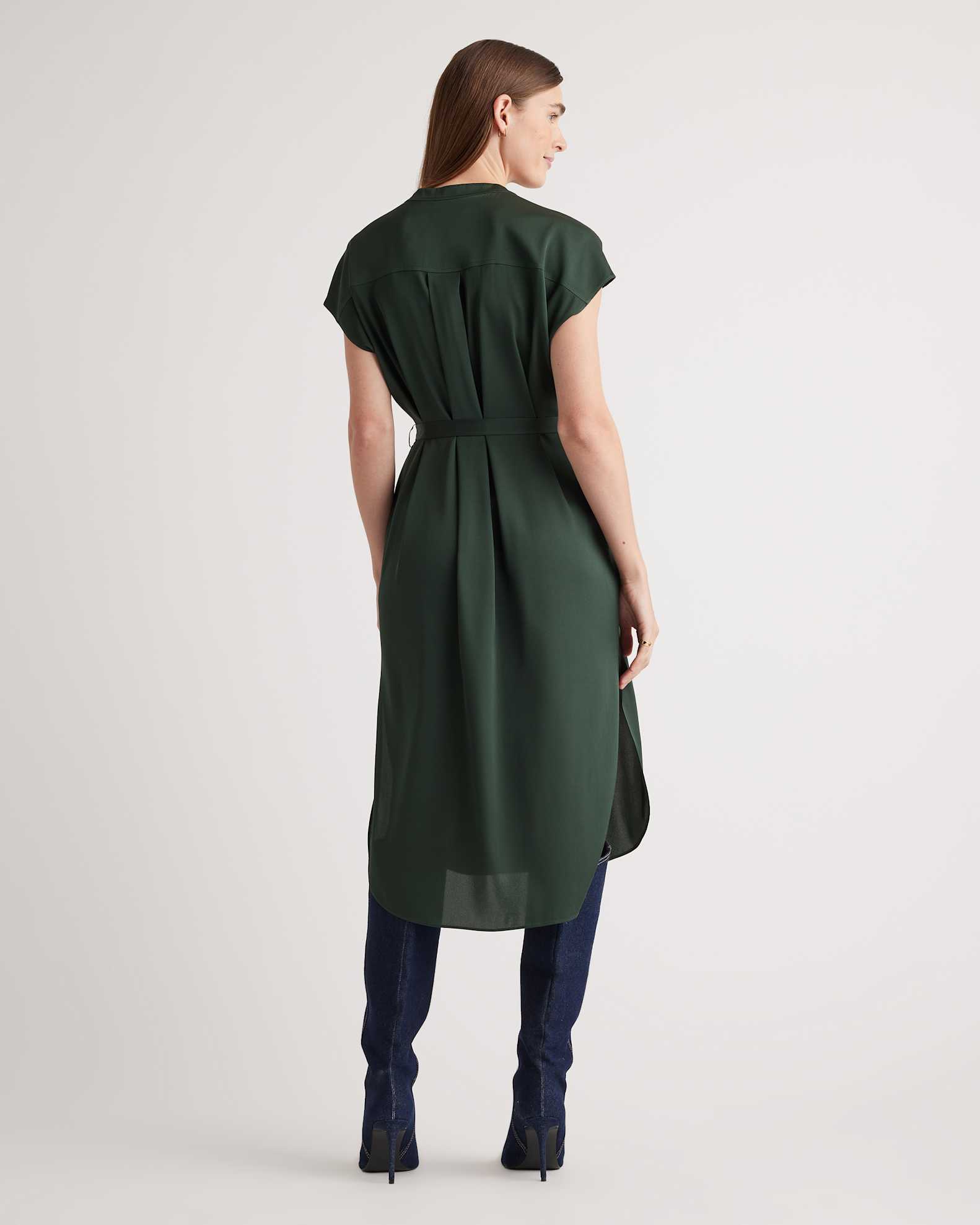 silk midi shirt dress Victoria Silk Button Down Midi Dress in black