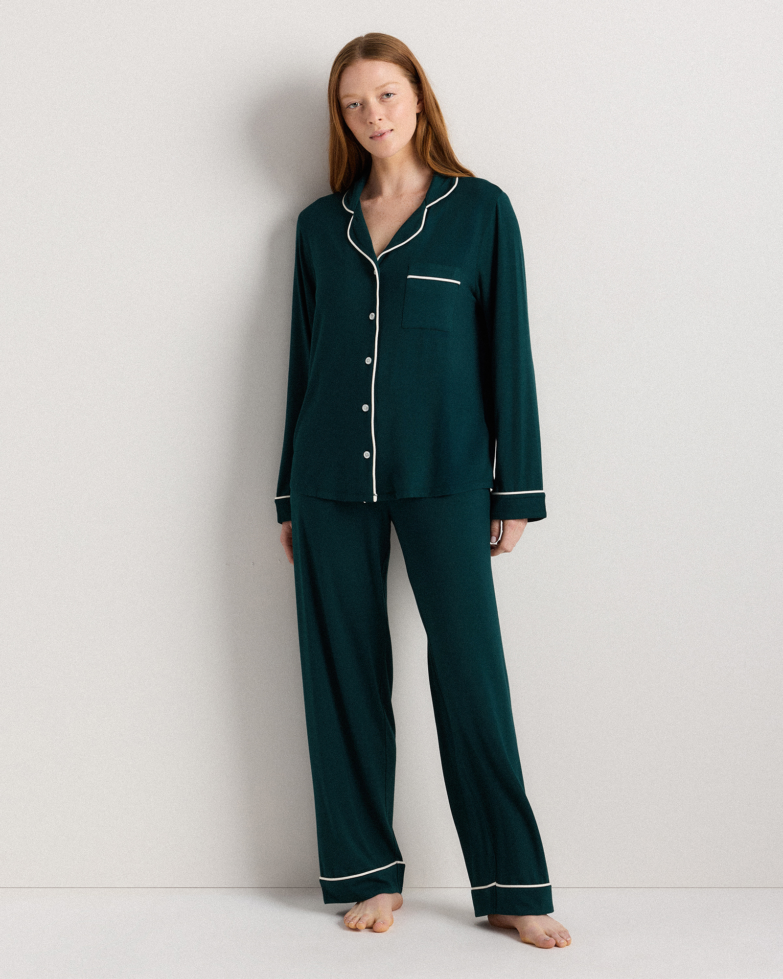 Nocturnal Green Bamboo Jersey Long Sleeve Pajama Set