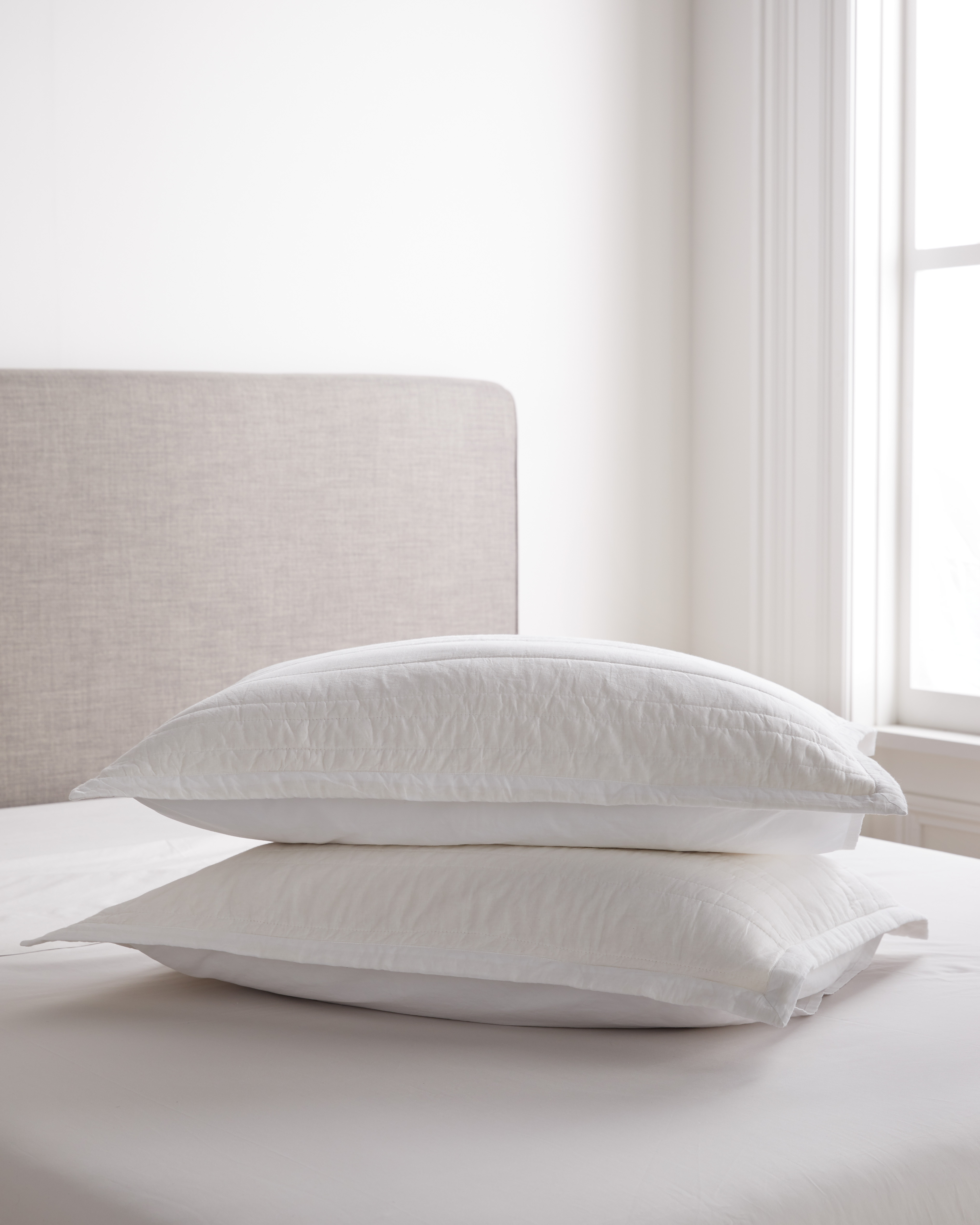 White Organic Cotton Stripe Stitch Quilted Sham Set