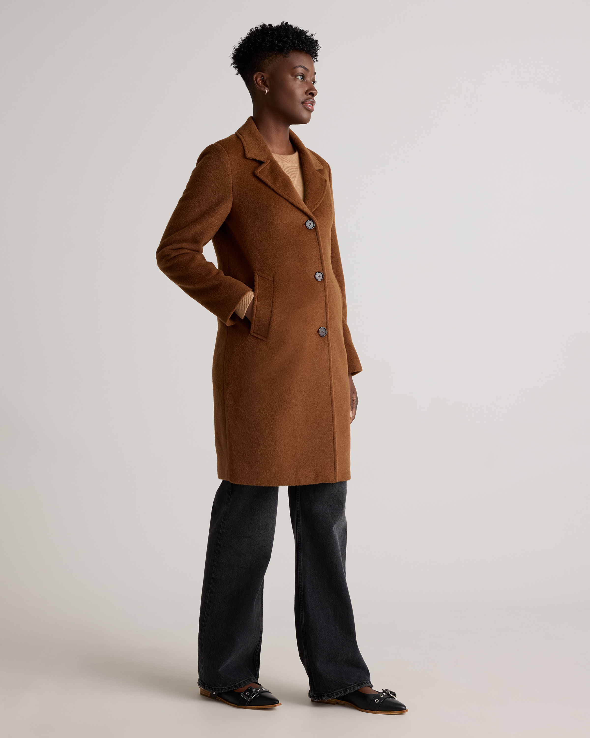 Camel-Hair Single-Breasted Midi Coat in Vicuna