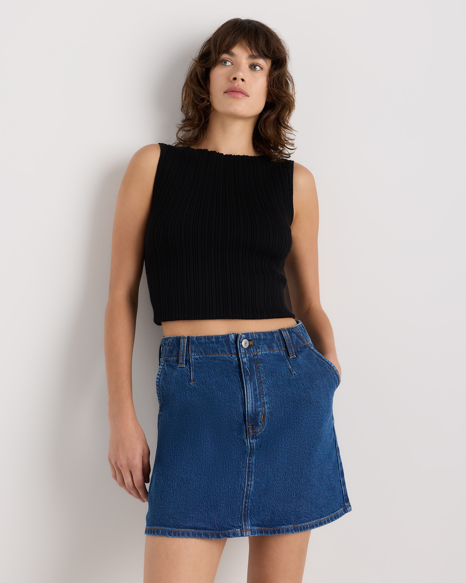 Obsidian Blue Stretch Denim Mini Skirt