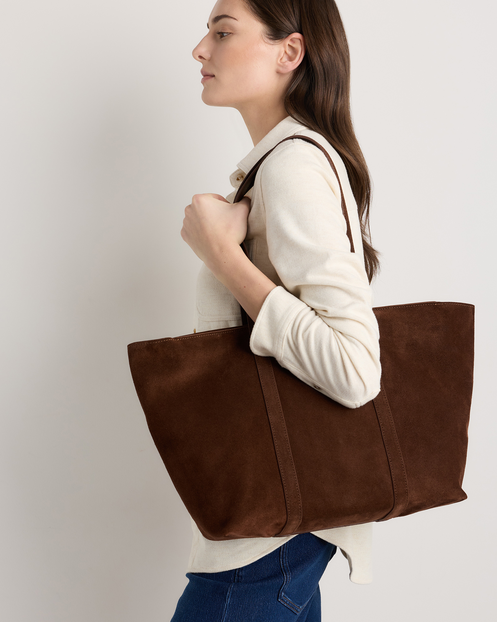 Italian Suede Everyday Tote in Chocolate Brown
