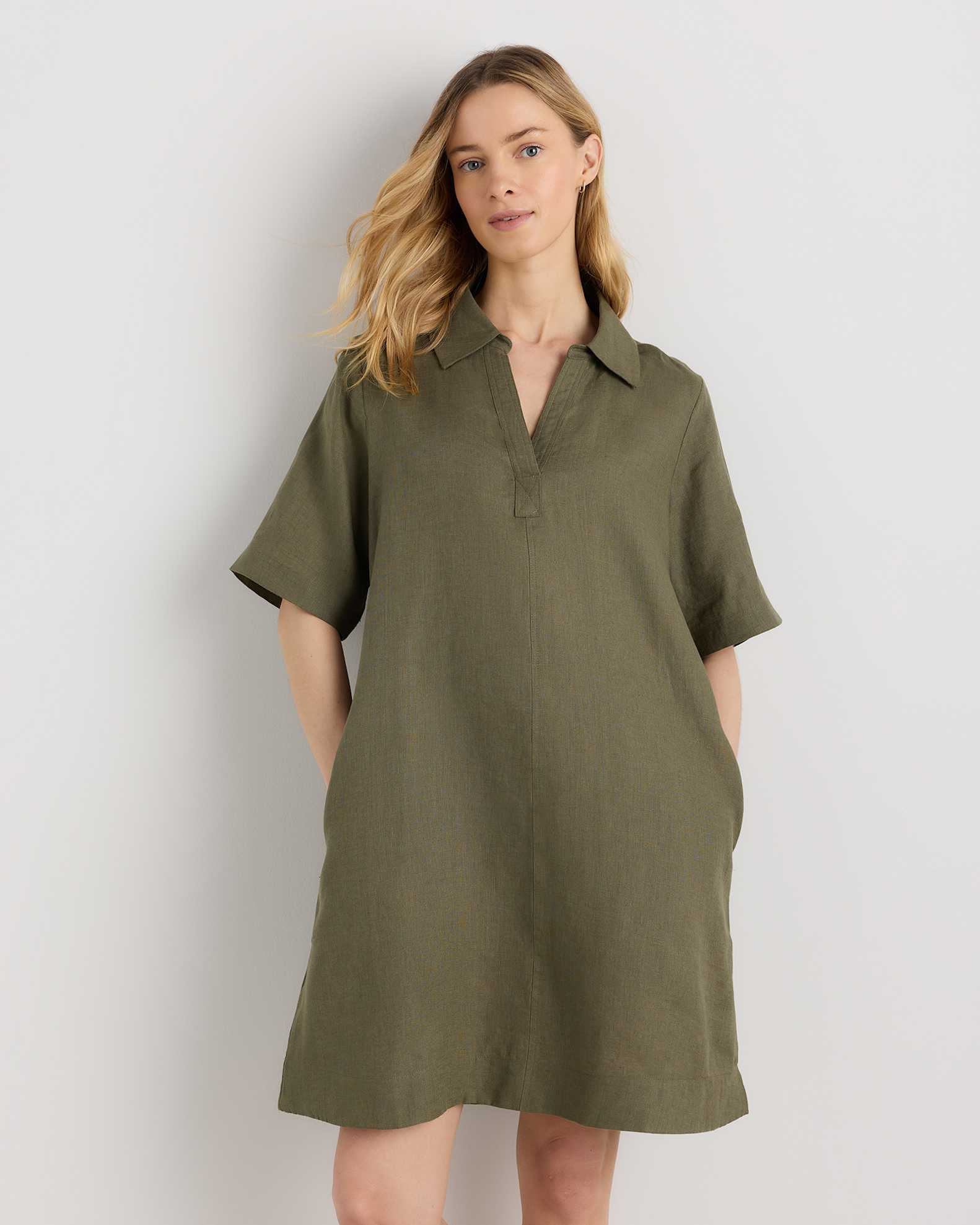 100% European Linen Popover Mini Dress in Deep Navy 100% European Linen Popover Mini Dress in Deep Navy