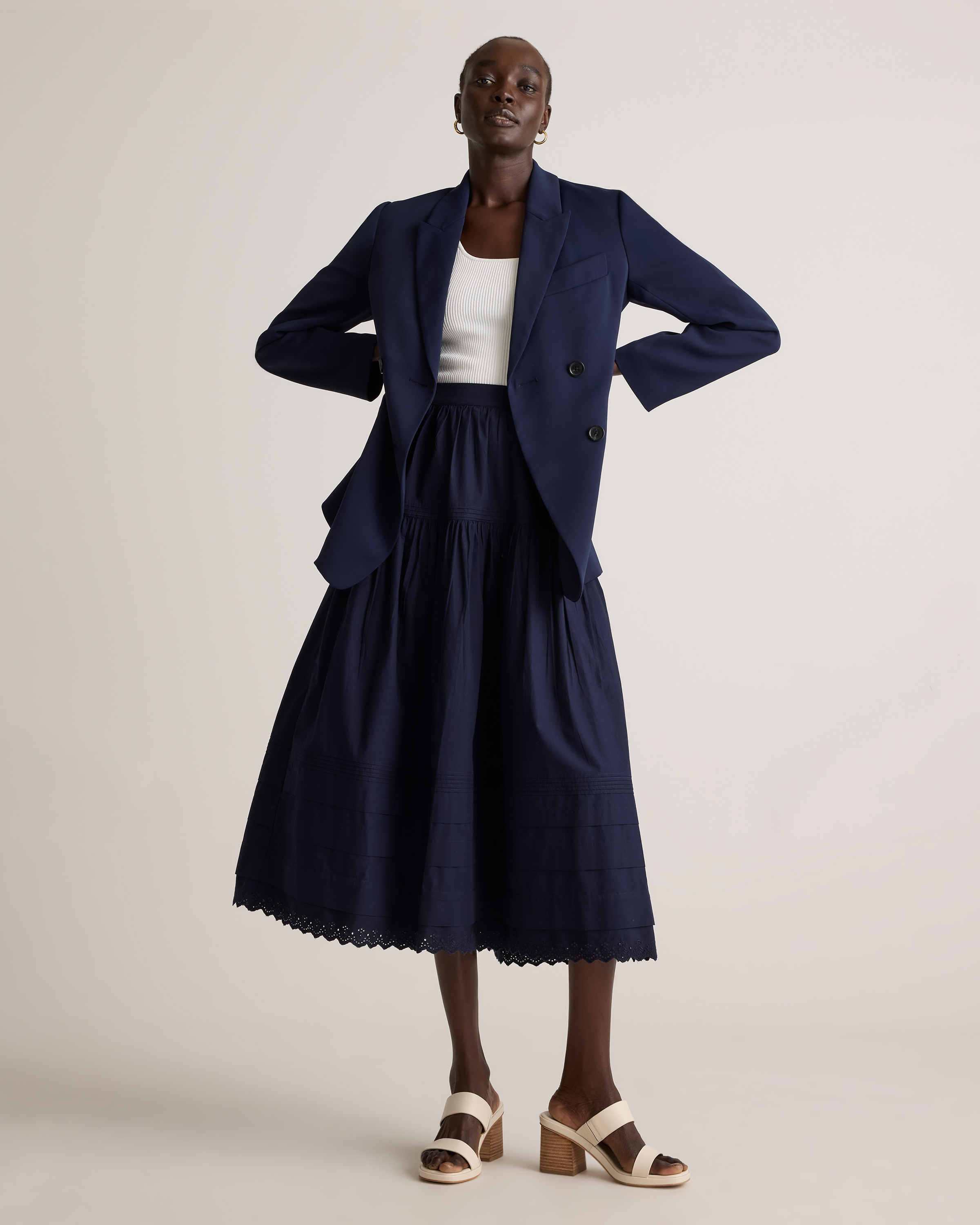 【THE MOZZ】Anna Pintuck Medium Skirt TWEE Austin Elastic Pintuck Long Skirt | A-Line for Women