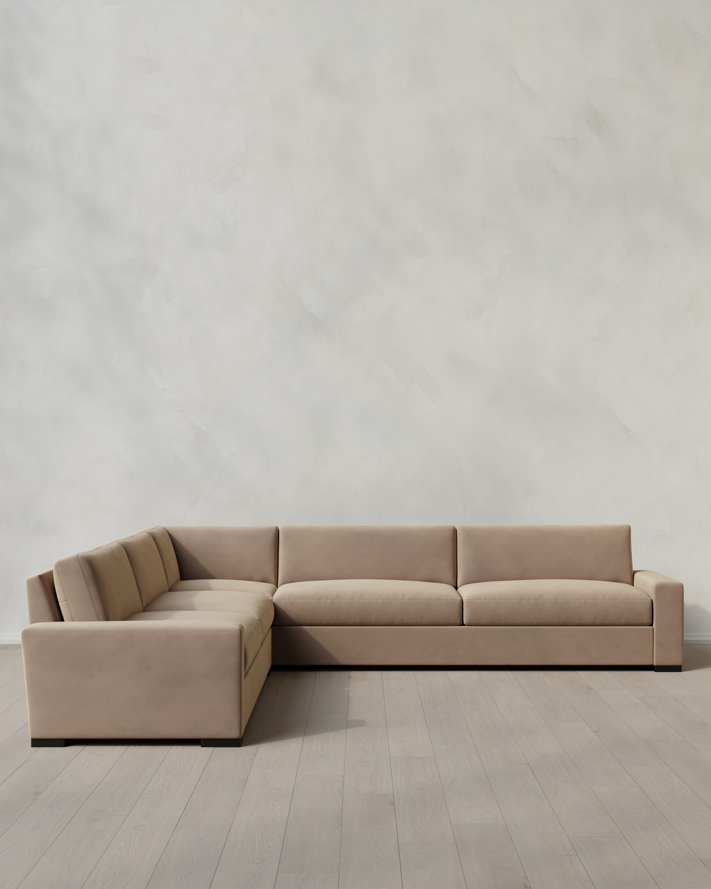 Quince | Stillman L Sectional in Performance Velvet in Taupe, Size 140x140