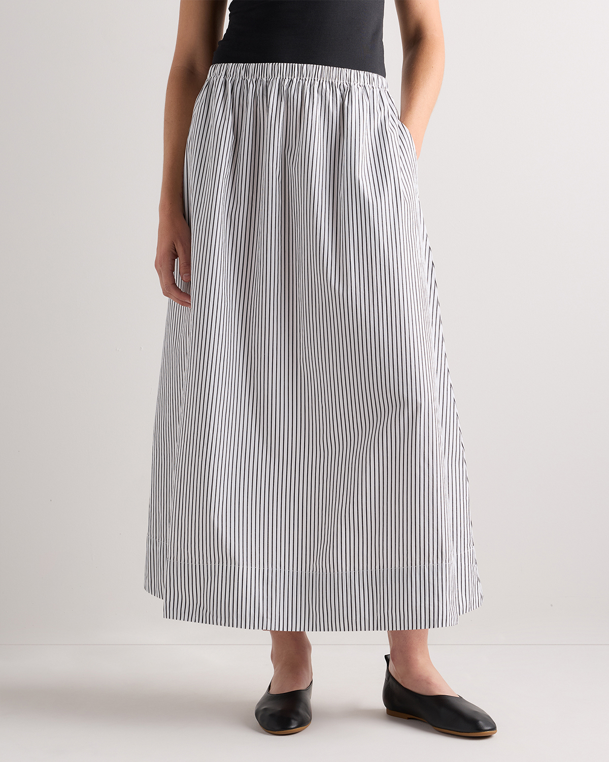 Steel Grey Soho Stripe 100% Organic Cotton Poplin A-line Maxi Skirt