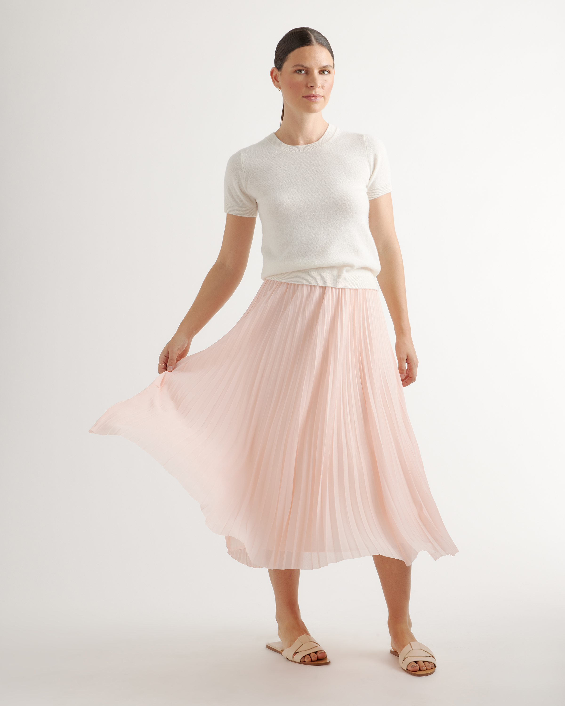 Chiffon Pleated Midi Skirt in Soft Pink