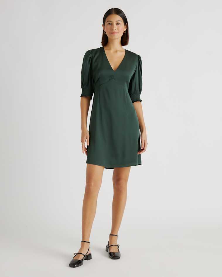Quince Women's Mini Dress in Forest Green, 100% Silk Twill, Button Front, Size XS - Luxurious & Washable Quince Women's Mini Dress in Forest Green, 100% Silk Twill, Button Front, Size XS - Luxurious & Washable
