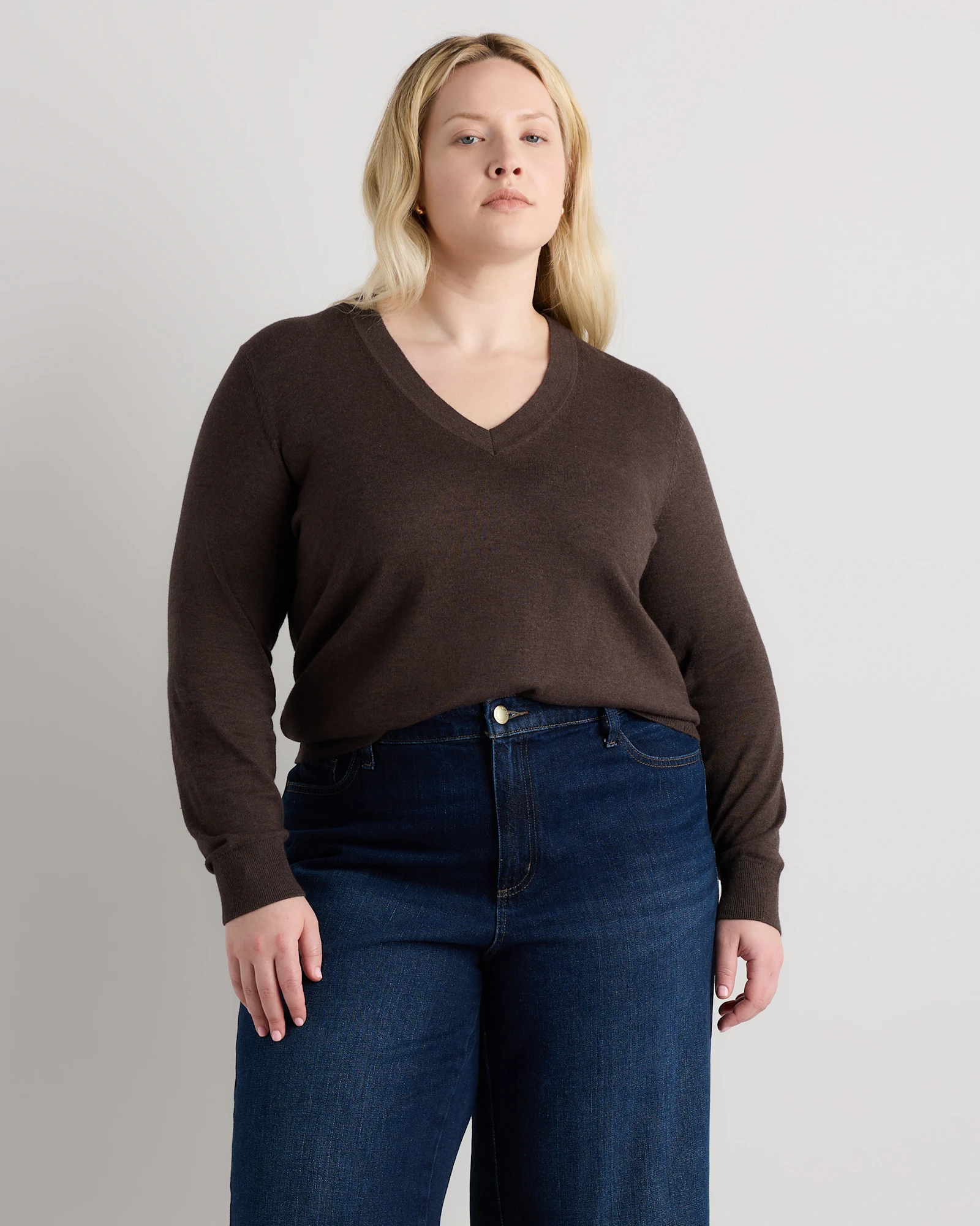 Lightweight Cotton Cashmere V-Neck Sweater - Plus Size