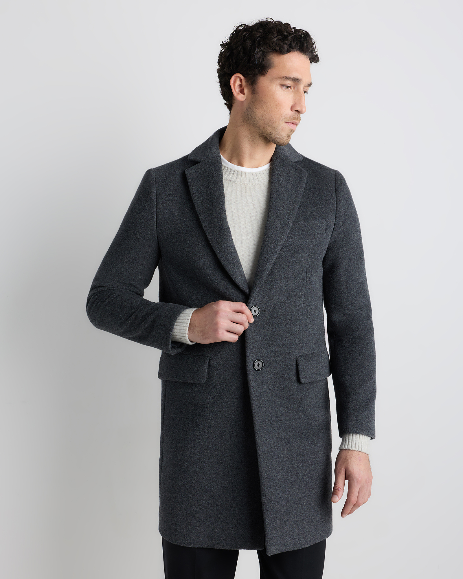 Heather Charcoal Wool Cashmere Overcoat