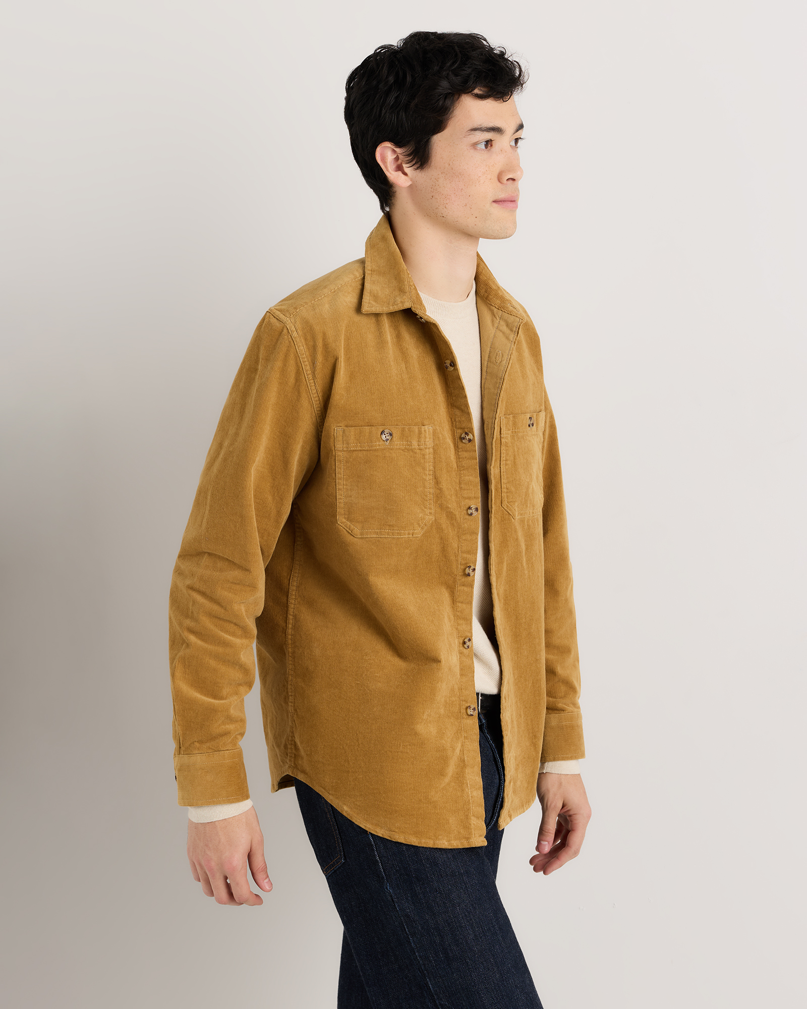 Men's Organic Stretch Corduroy Shirt in Dark Khaki