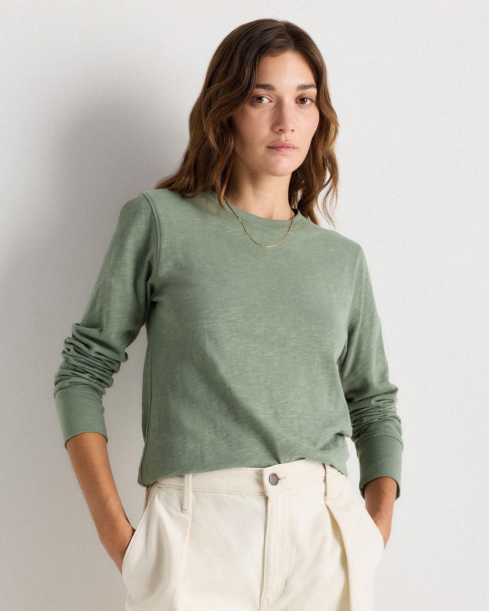 Quince Women's Slub Long Sleeve T-shirt In Green