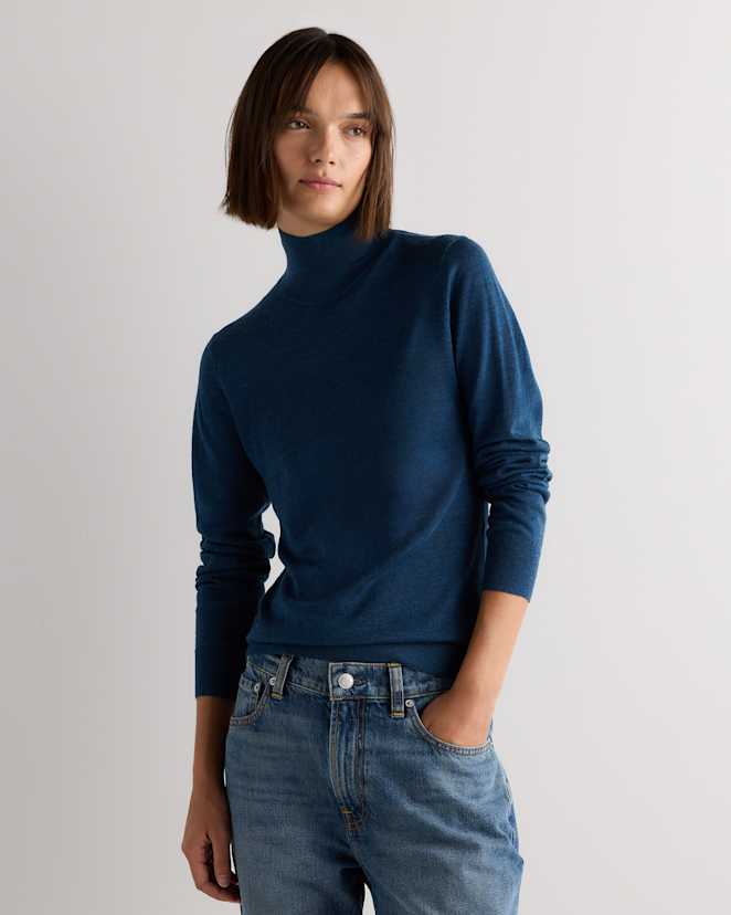 Baltic Blue Ultra-Fine Merino Wool Turtleneck Sweater