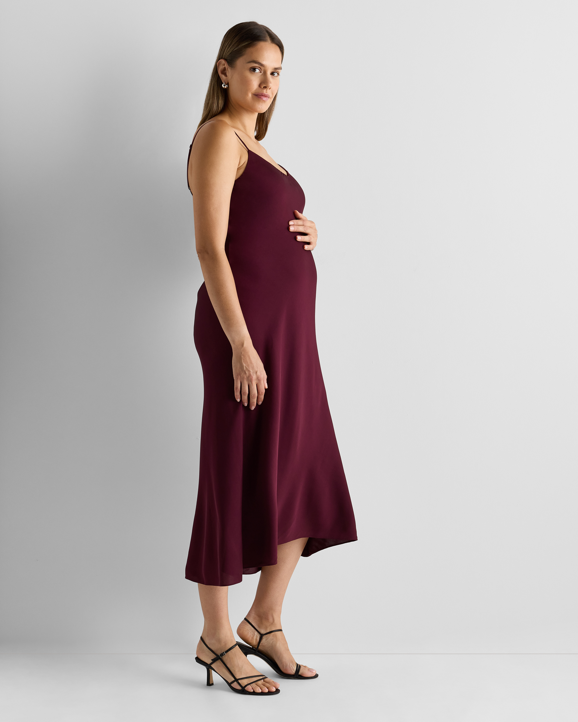 slim fit dress slacks Brooklynn One-Shoulder Accordion Pleat Dress Wine L