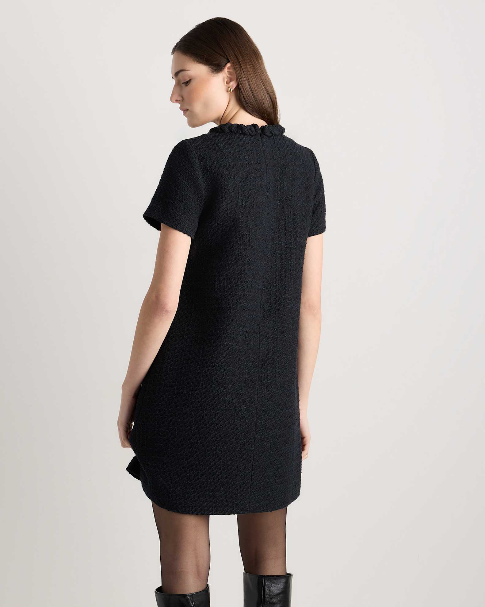 Tweed Short Sleeve Mini Dress in True Black Tweed Short Sleeve Mini Dress in True Black