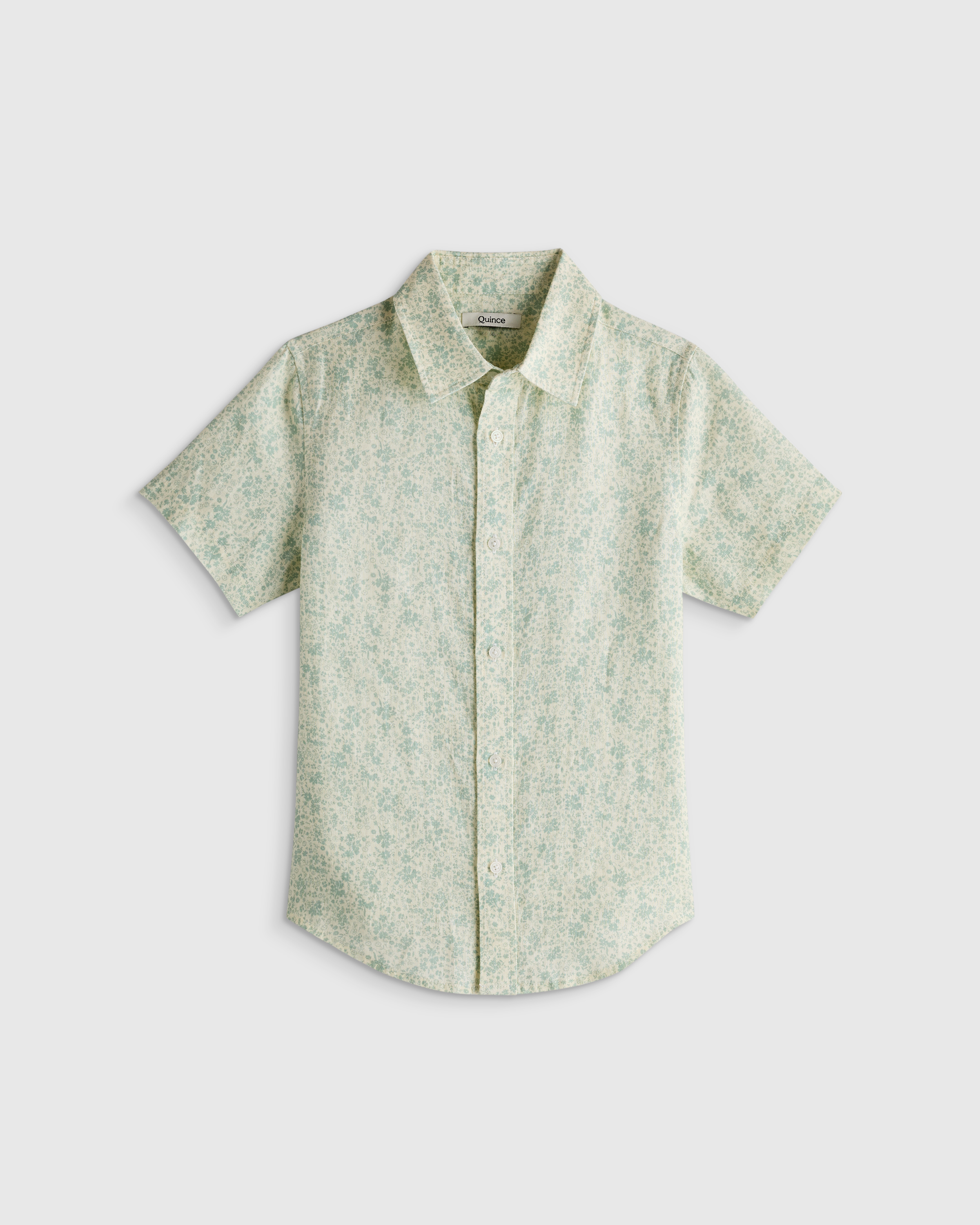 Blue Mini Floral 100% European Linen Printed Short Sleeve Shirt