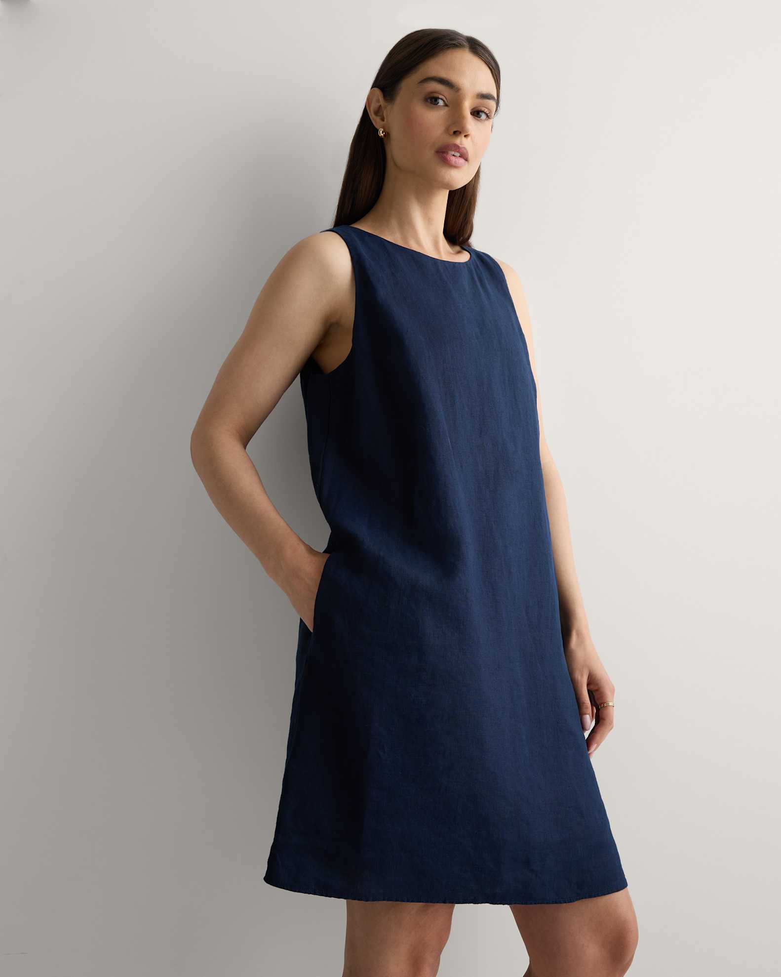 Quince Women's European Linen Tank Top Mini Dress, Deep Navy, Size XL - 100% Sustainable Flax Material Quince Women's European Linen Tank Top Mini Dress, Deep Navy, Size XL - 100% Sustainable Flax Material