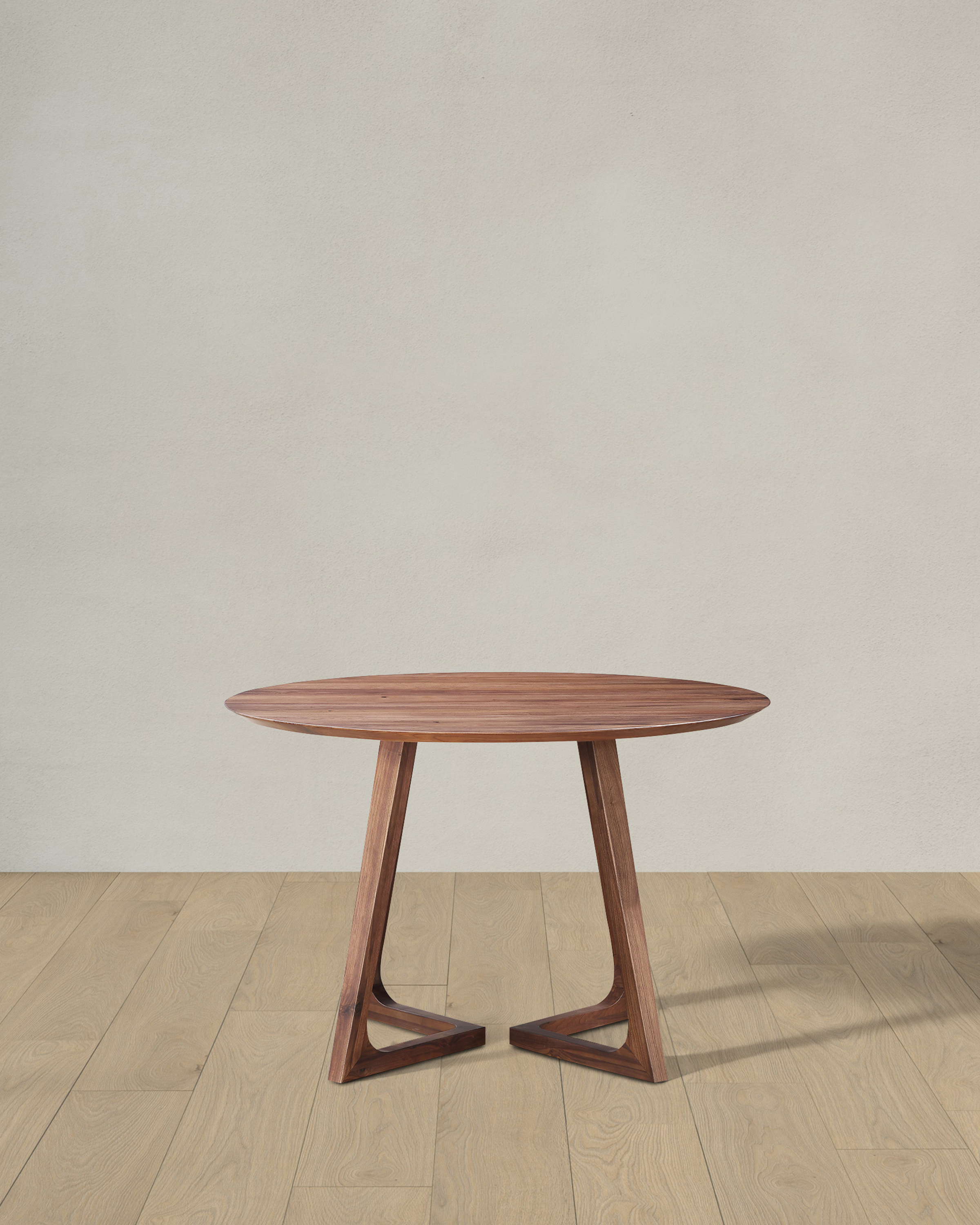 Brown Walnut Solid Wood Midcentury Round Dining Table