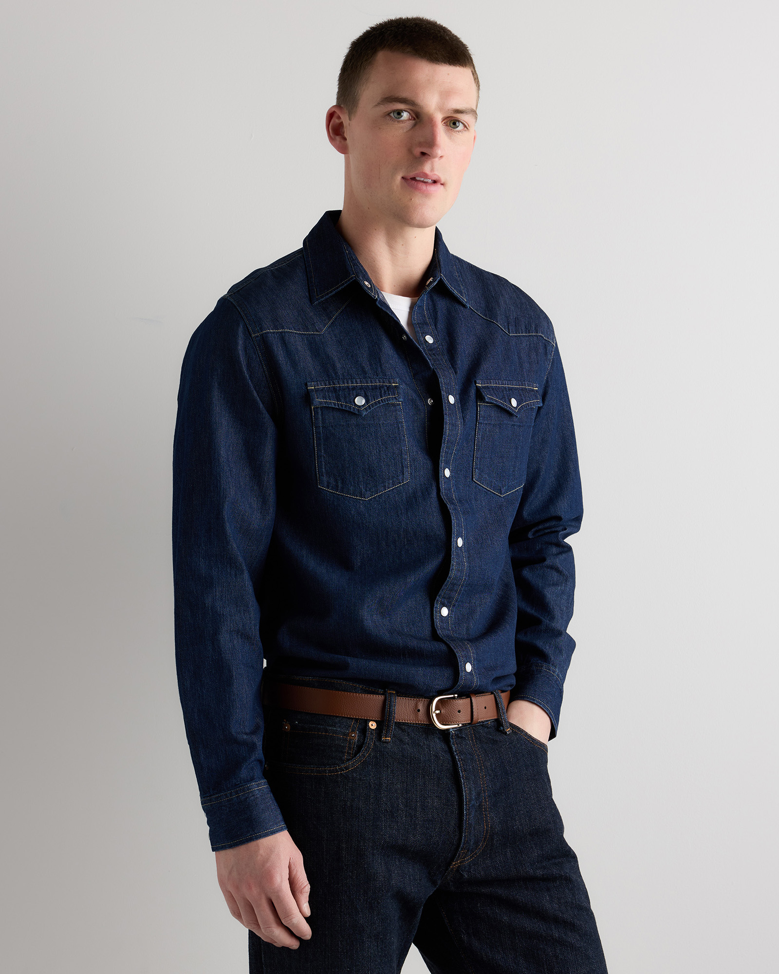 Men's Pearl Snap Denim Western Shirt