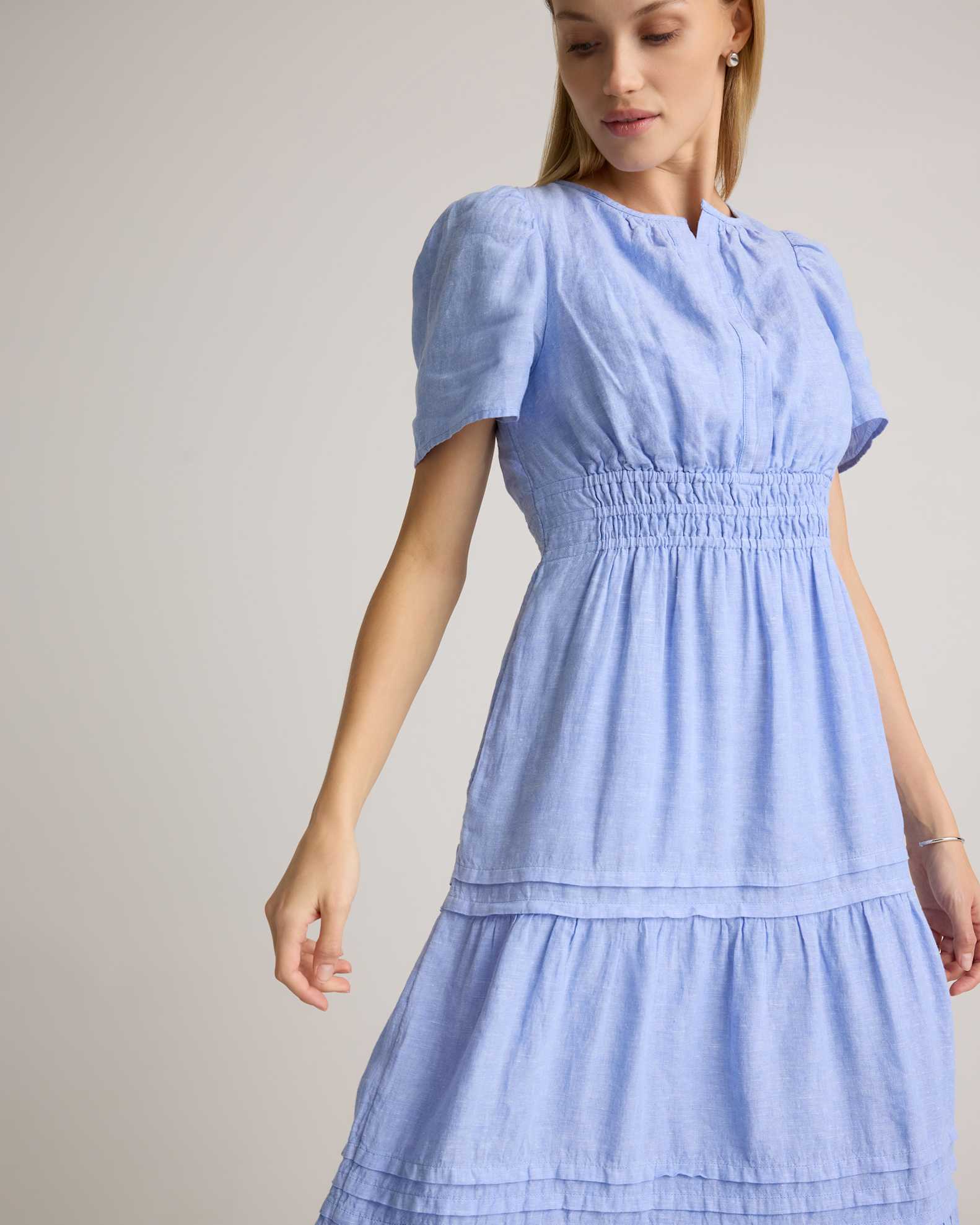 Quince Women's Maxi Dress in French Blue, Size XL - 100% European Linen, Tiered, V-Neck, Short Sleeves, Pocketed, Sustainable Material Quince Women's Maxi Dress in French Blue, Size XL - 100% European Linen, Tiered, V-Neck, Short Sleeves, Pocketed, Sustainable Material