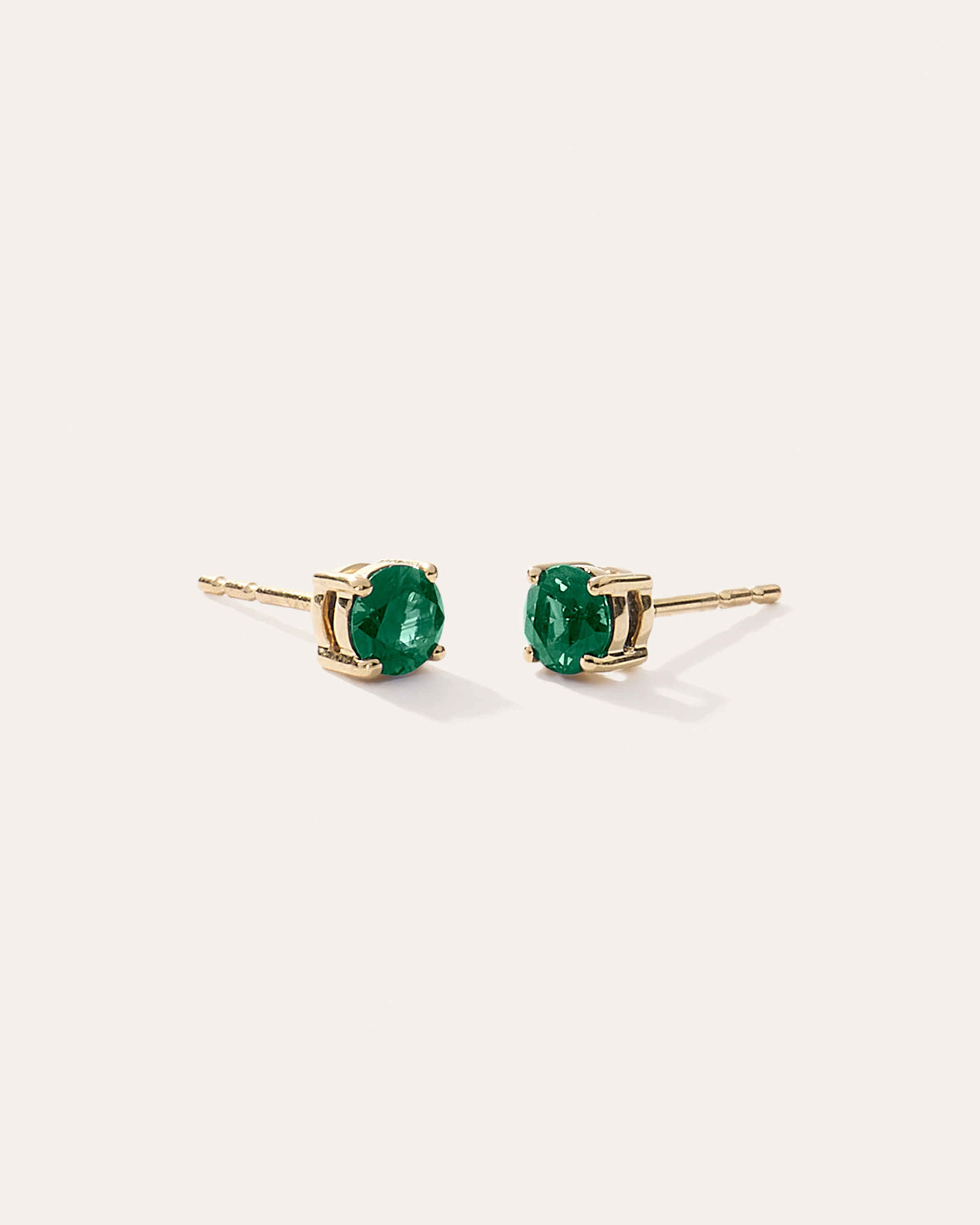 Emerald 14K Gold Gemstone Solitaire Studs