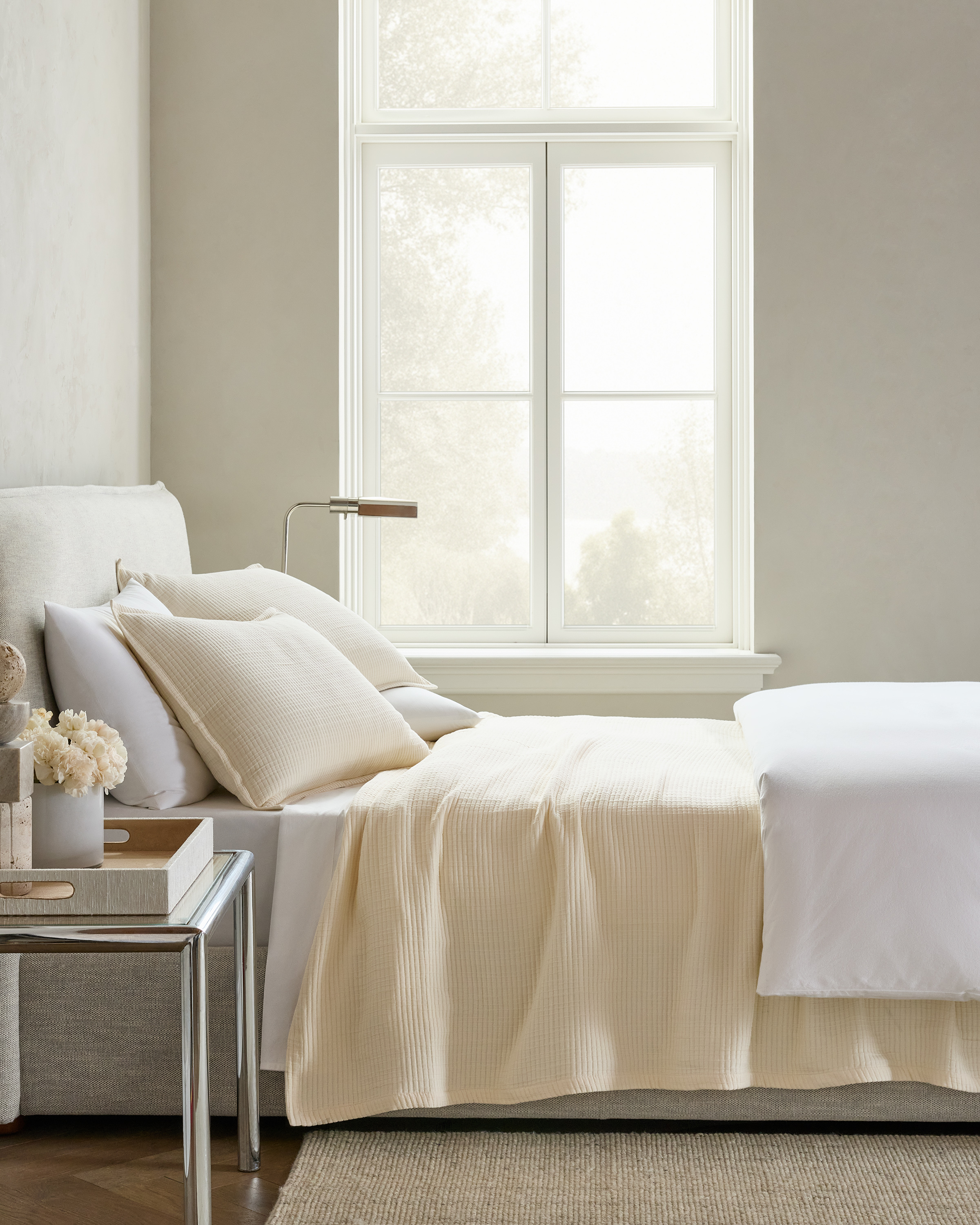 Ivory Organic Ribbed Cotton Coverlet