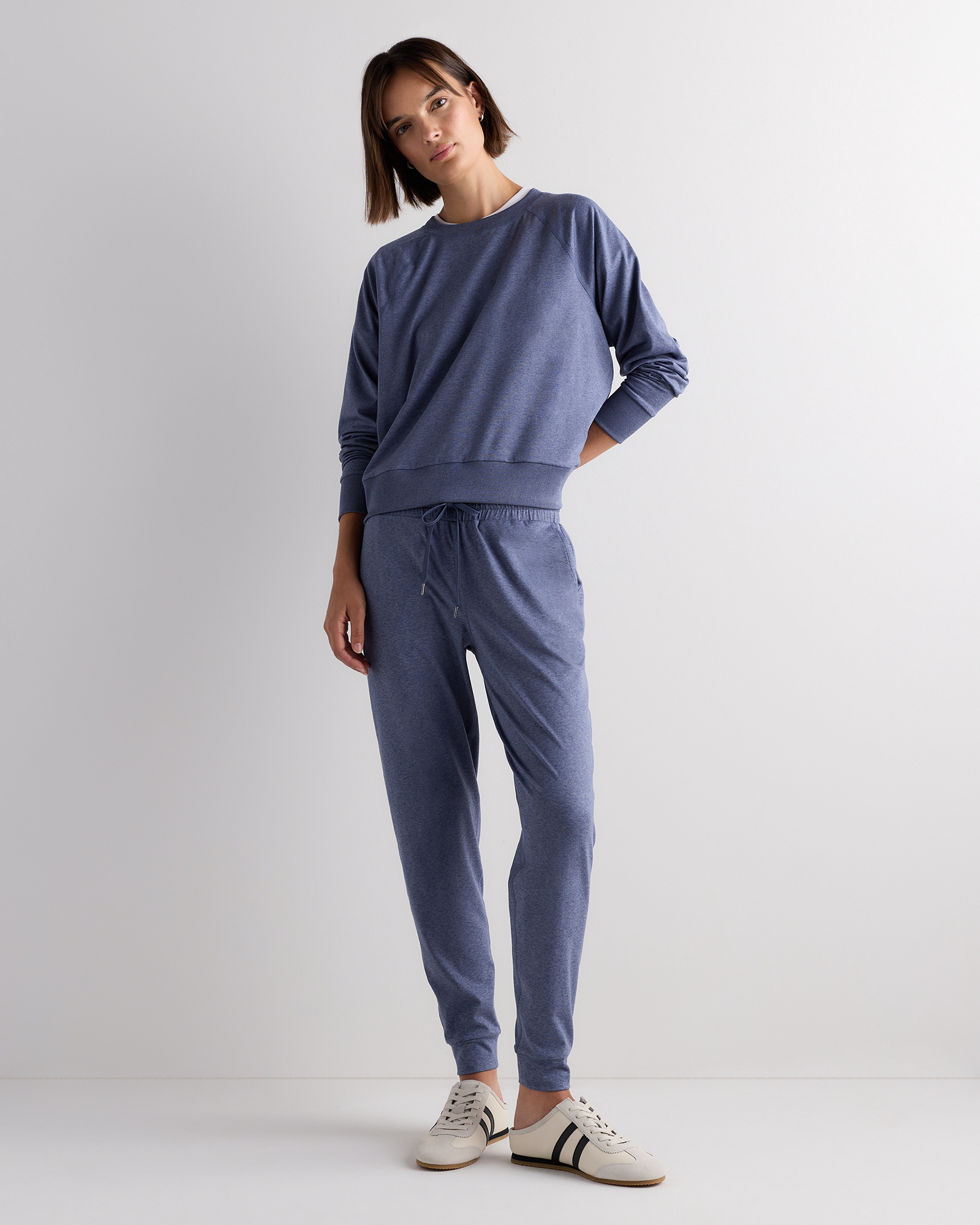 Quince | Women's Flowknit Mid-Rise Joggers in Heather Storm Blue, Size Small, Recycled Polyester