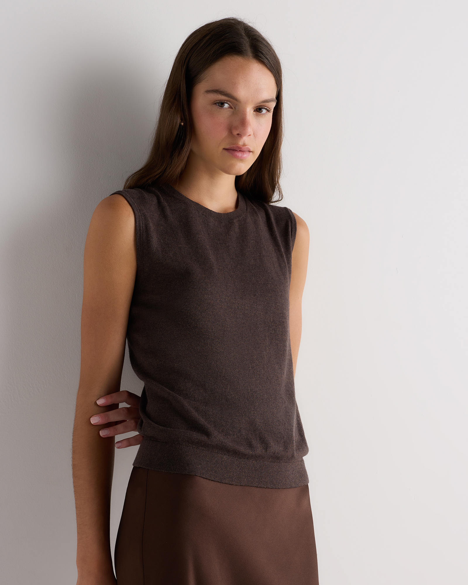 Mocha Heather Lightweight Cotton Cashmere Sweater Tank