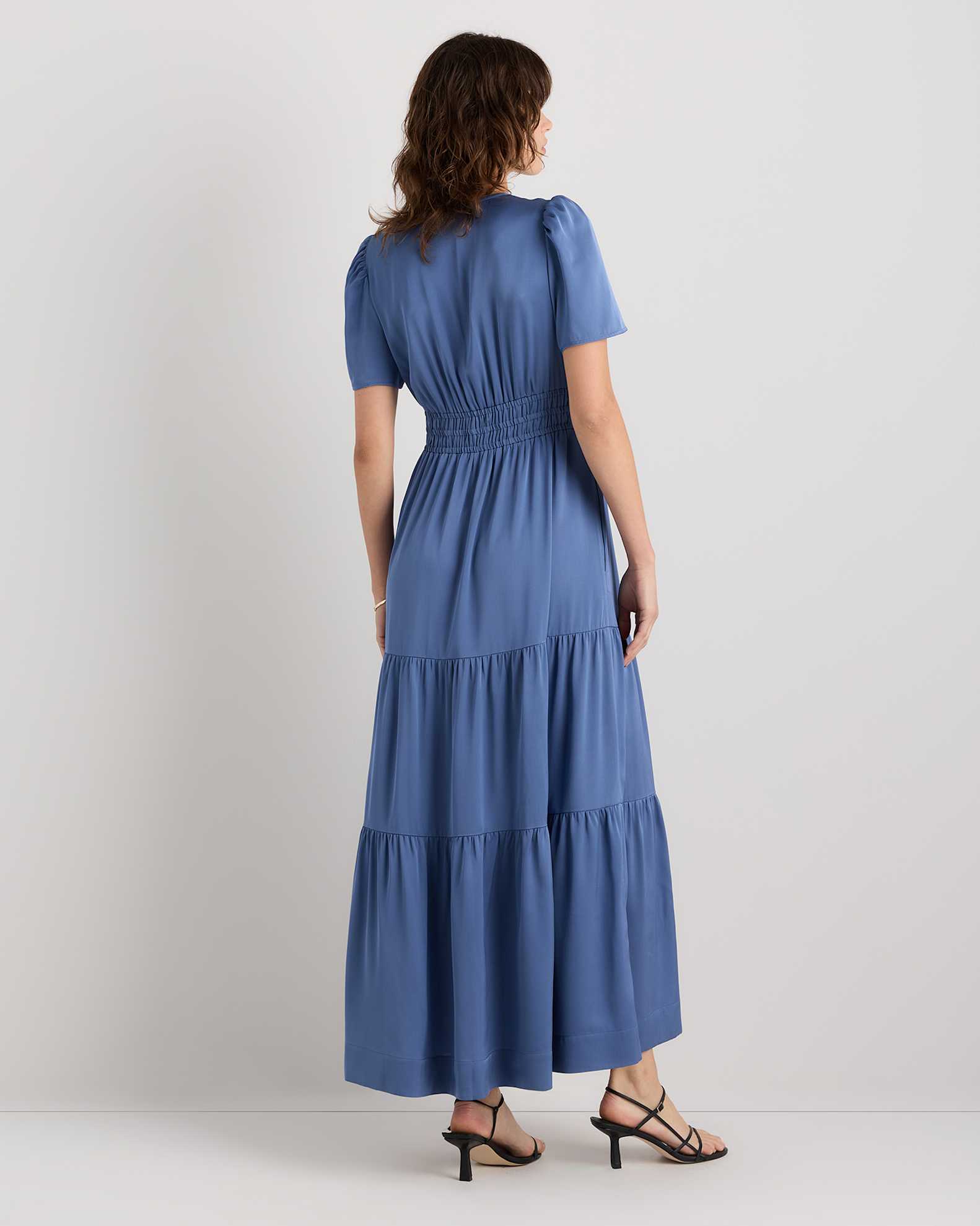 washable stretch silk tiered maxi dress Women's Washable Stretch Silk Tiered Maxi Dress in Vintage Pink, Size Small by Quince