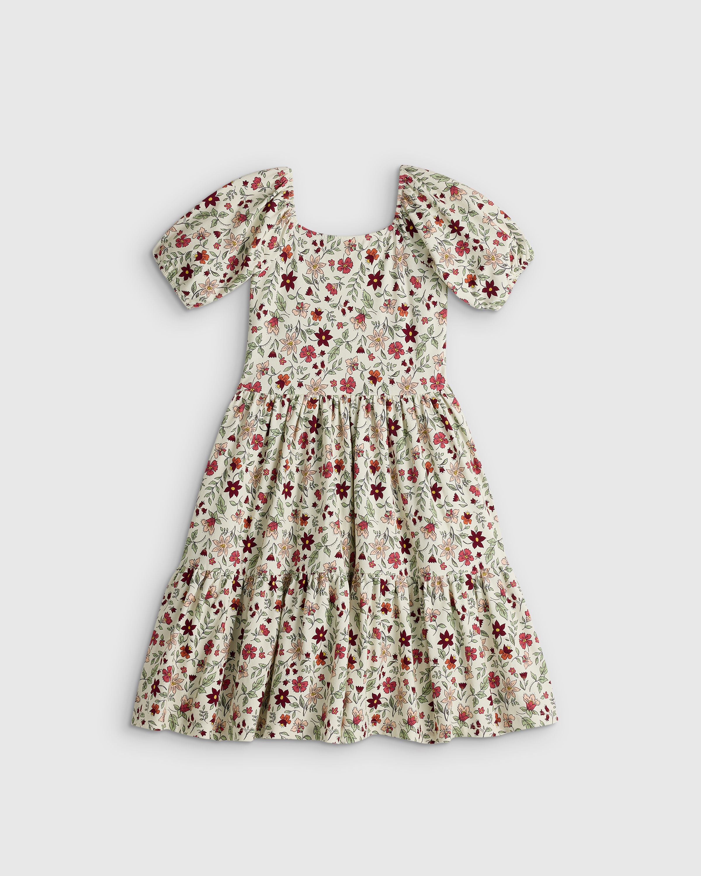 Floral Vines Organic Cotton Puff Sleeve Skater Dress
