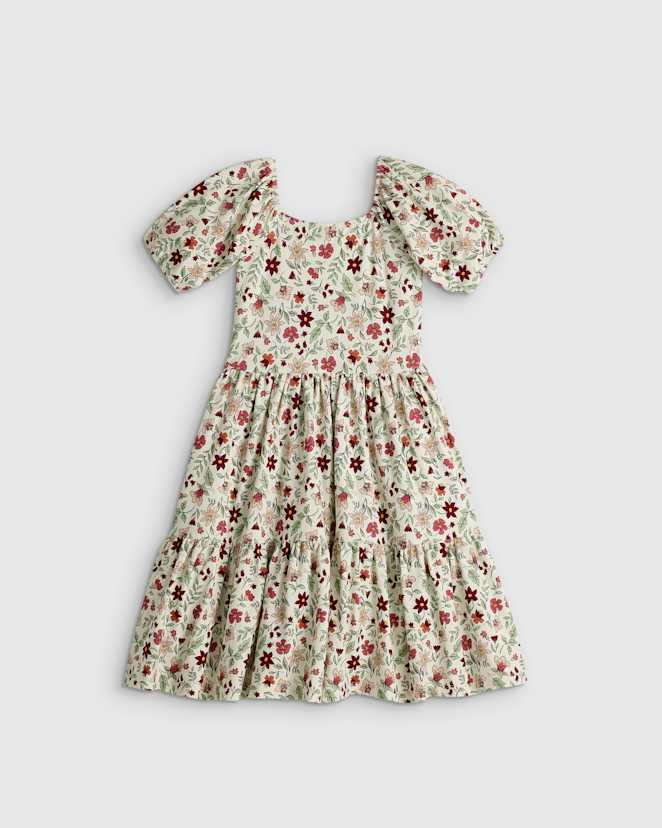 Floral Vines Organic Cotton Puff Sleeve Skater Dress