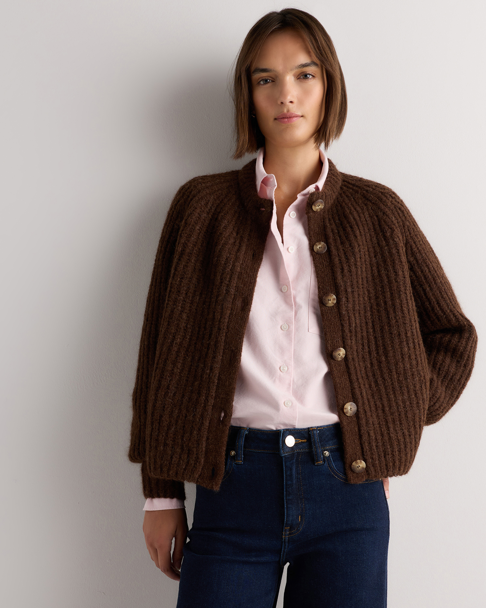 Truffle Veil Brown Lofty Baby Alpaca Chunky Crew Cardigan