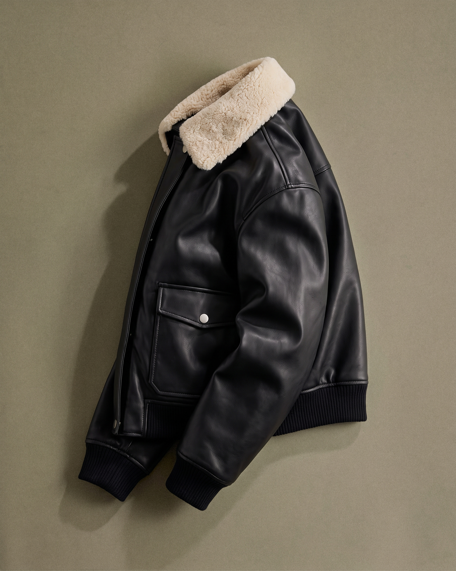 100% Leather Shearling Trim Aviator Jacket