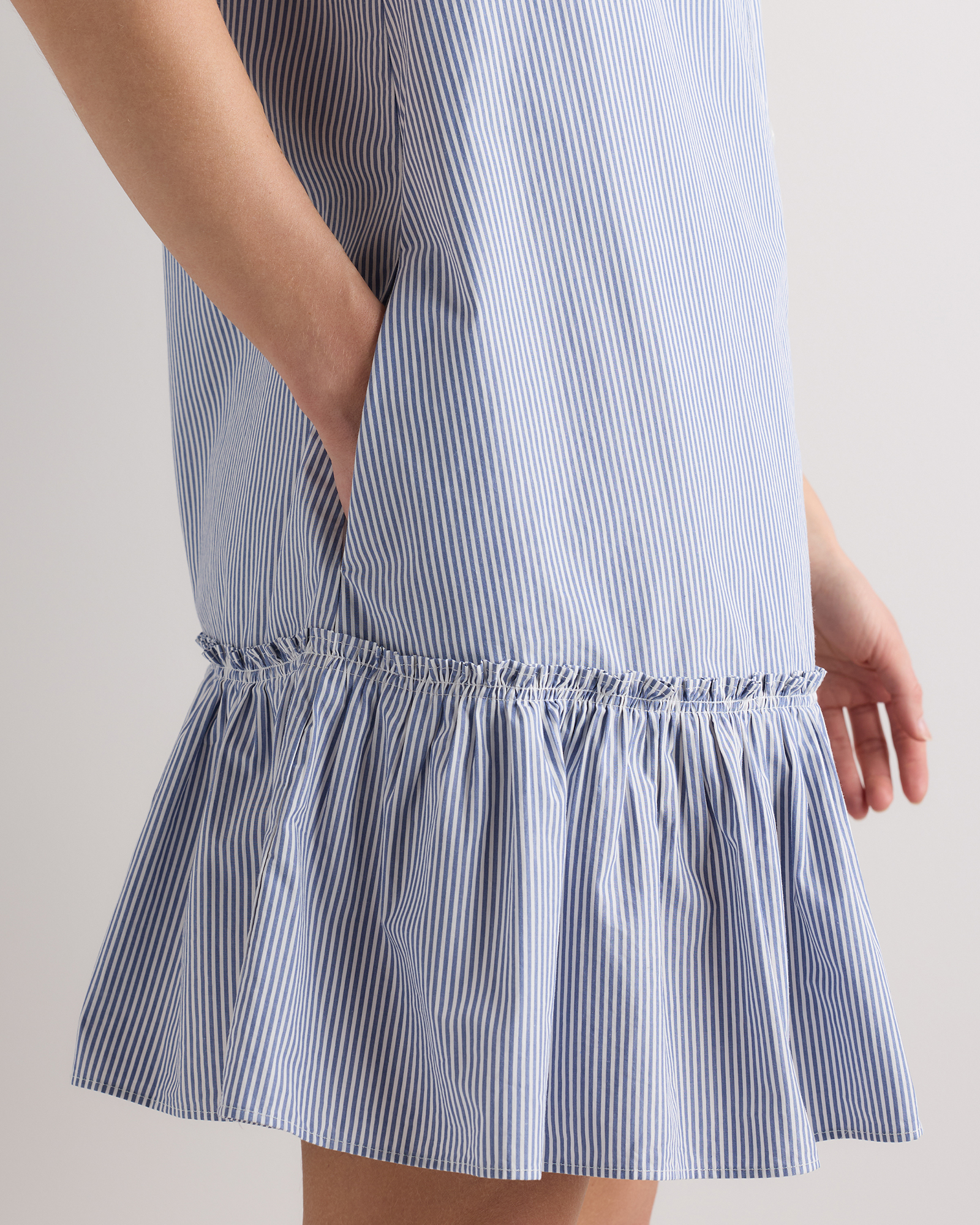 Women's 100% Organic Cotton Poplin Short Sleeve Ruffle Shirt Dress