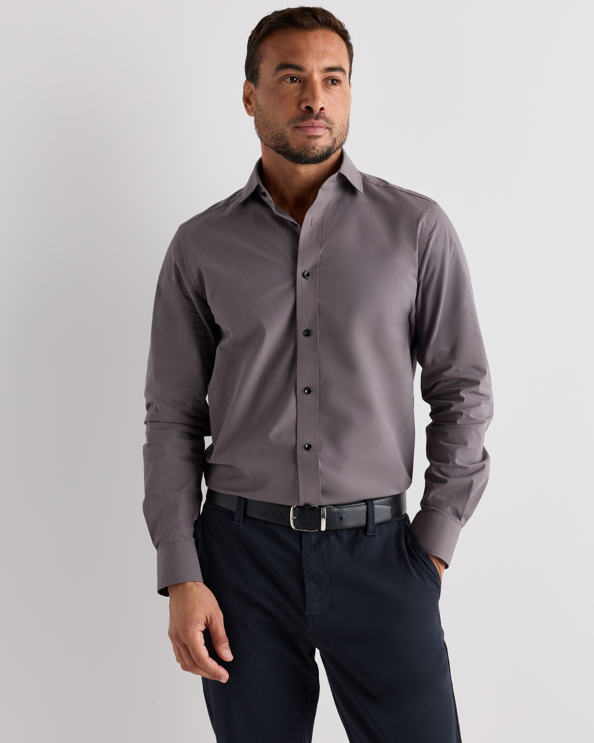 Overcast Grey Organic Cotton Stretch Poplin Dress Shirt