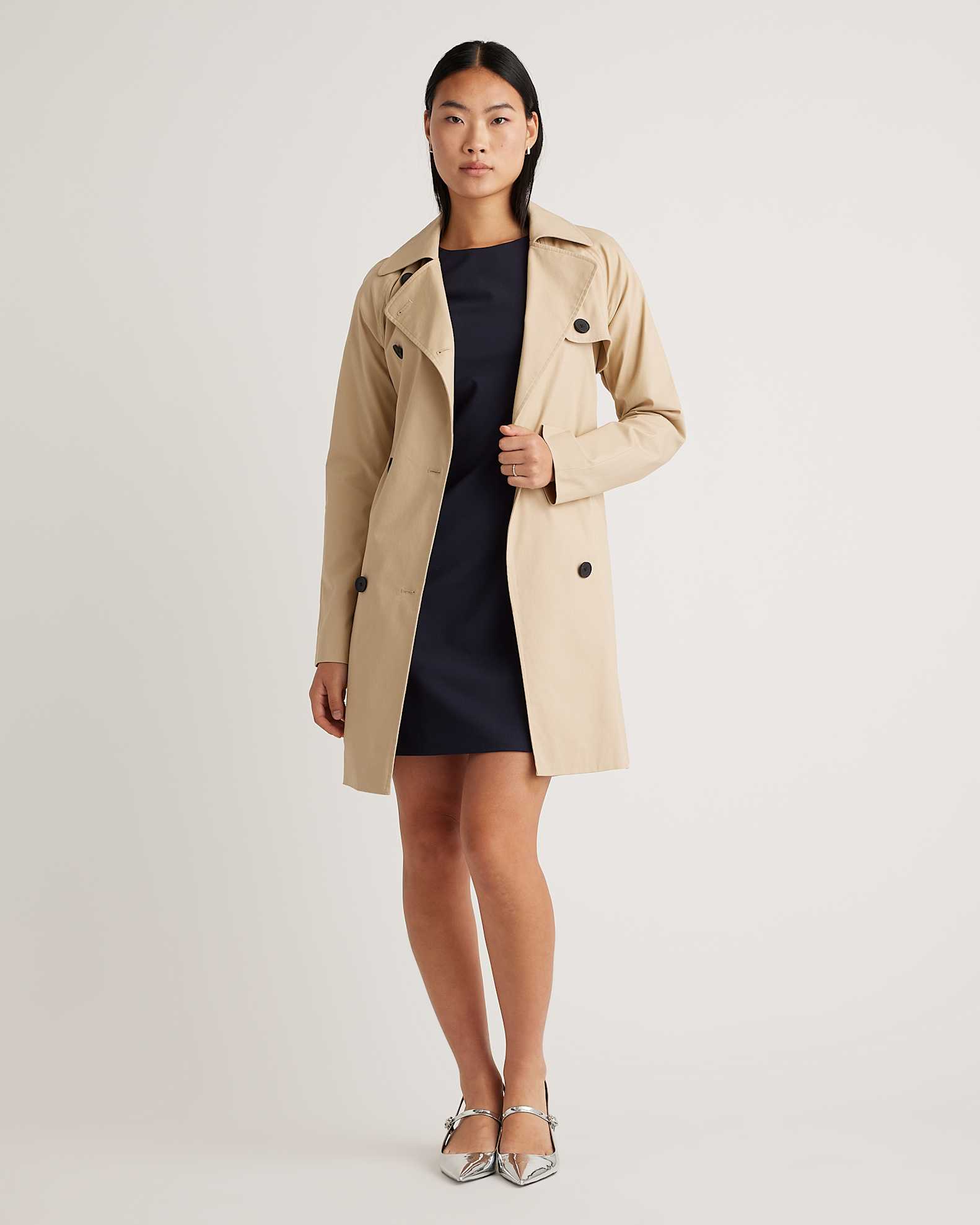 short sleeve trench coat dress Burberry Short-Sleeve Belted Mini Trench Dress