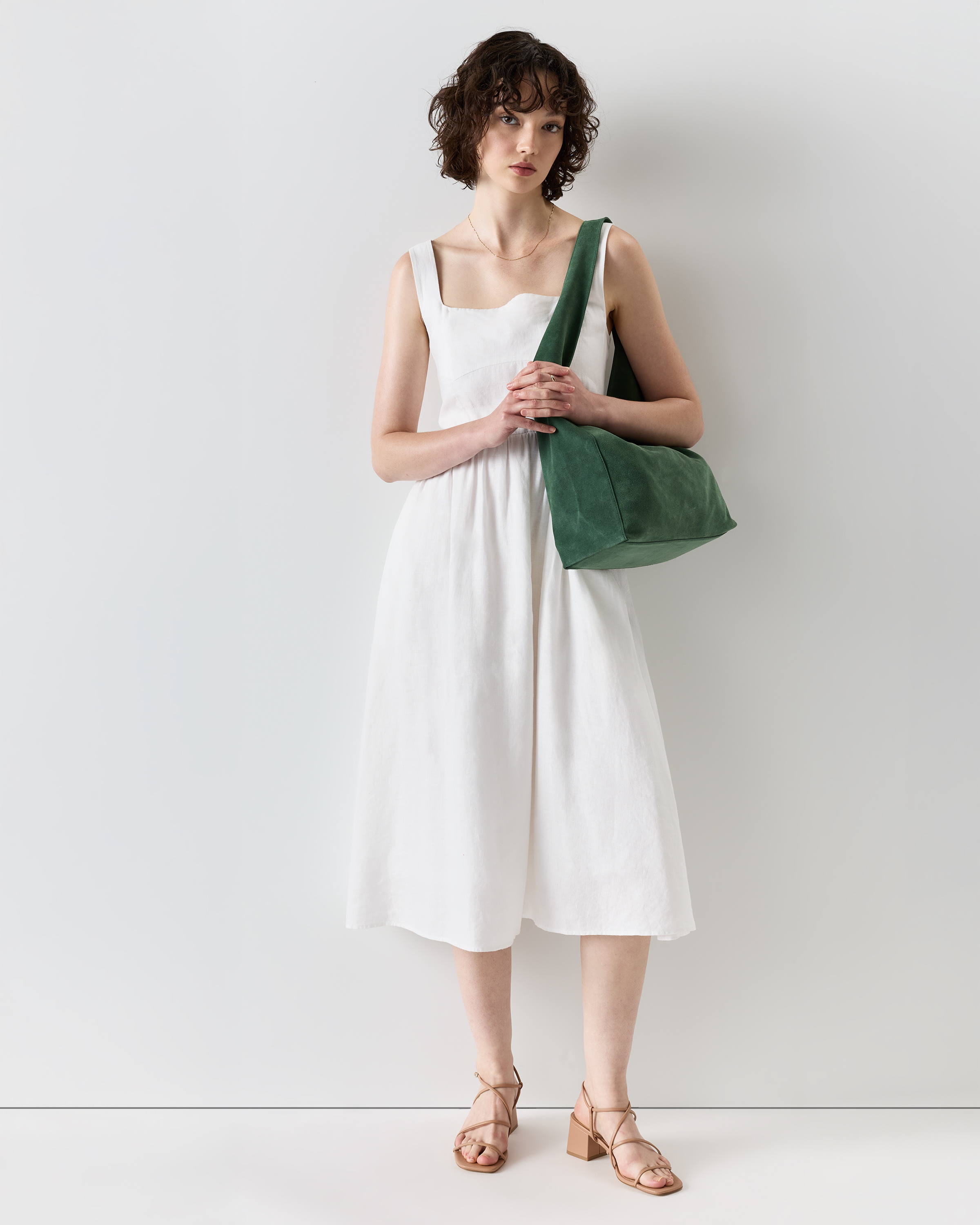 knee length dresses for ladies Women's White Linen Vacation Dress