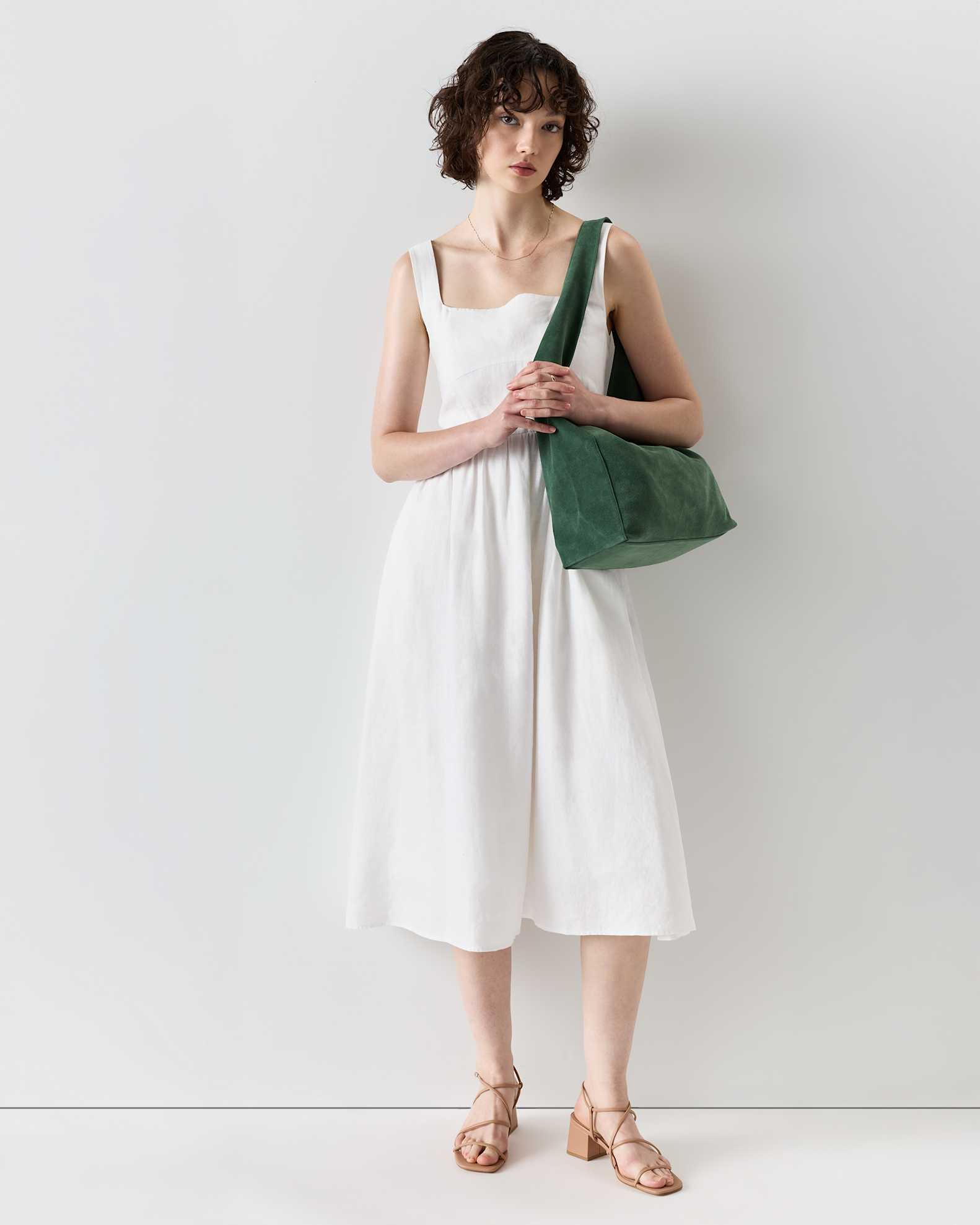 Women's 100% European Linen Fit & Flare Midi Dress in White, Size XL by Quince Women's 100% European Linen Fit & Flare Midi Dress in White, Size XL by Quince