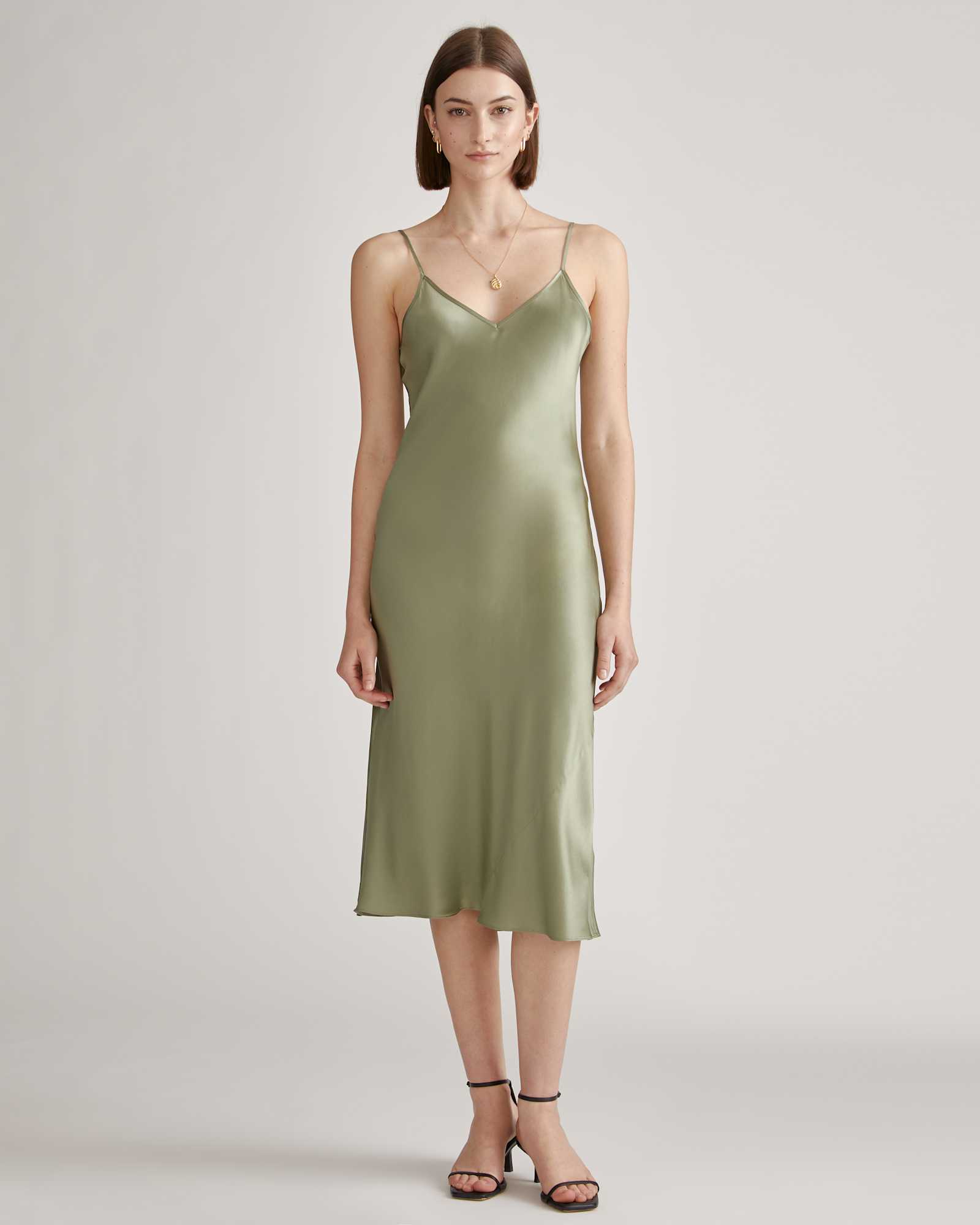 100% Washable Silk Slip Dress in Moss Green 100% Washable Silk Slip Dress in Moss Green