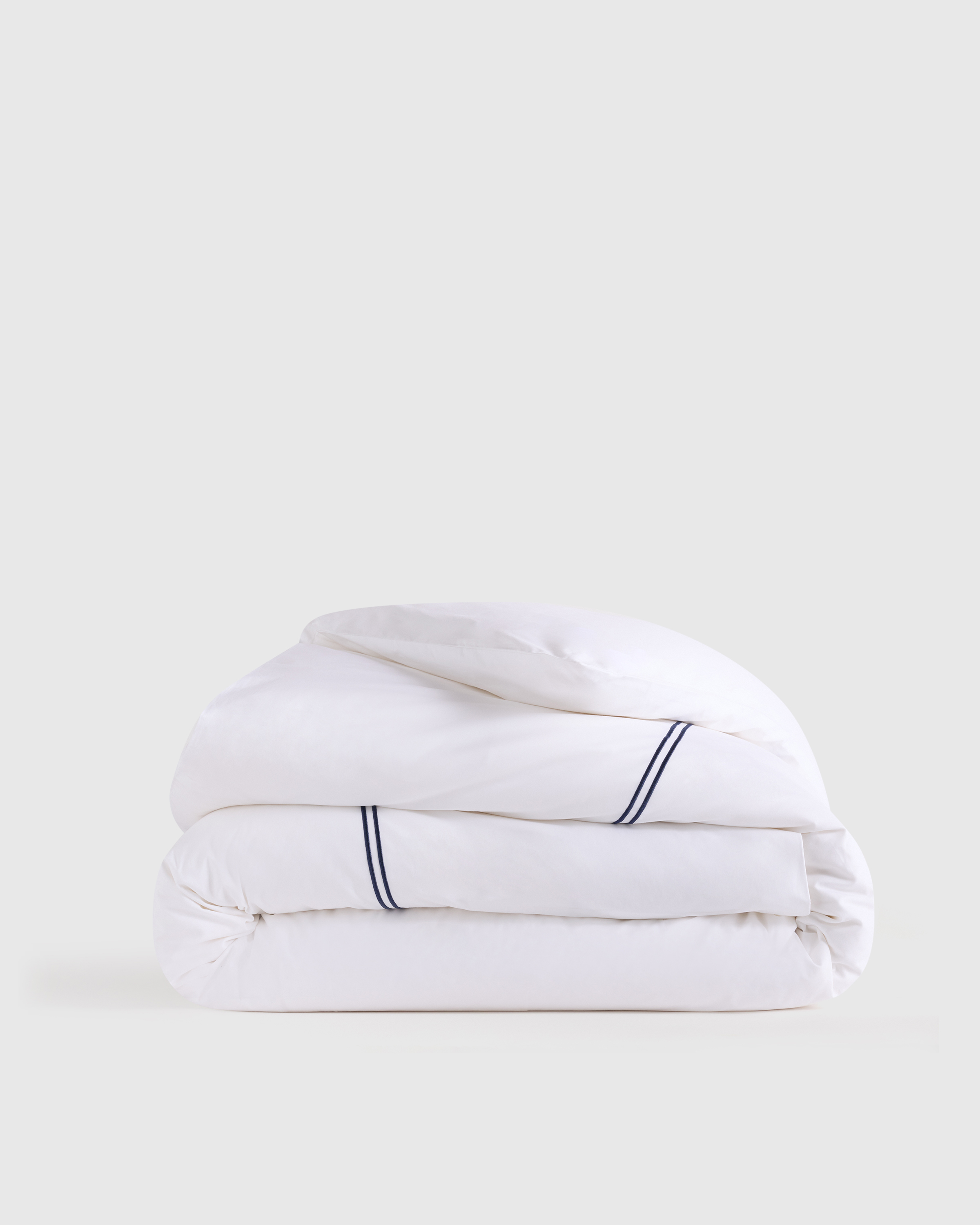 White/Navy Classic Organic Percale Embellished Duvet Cover