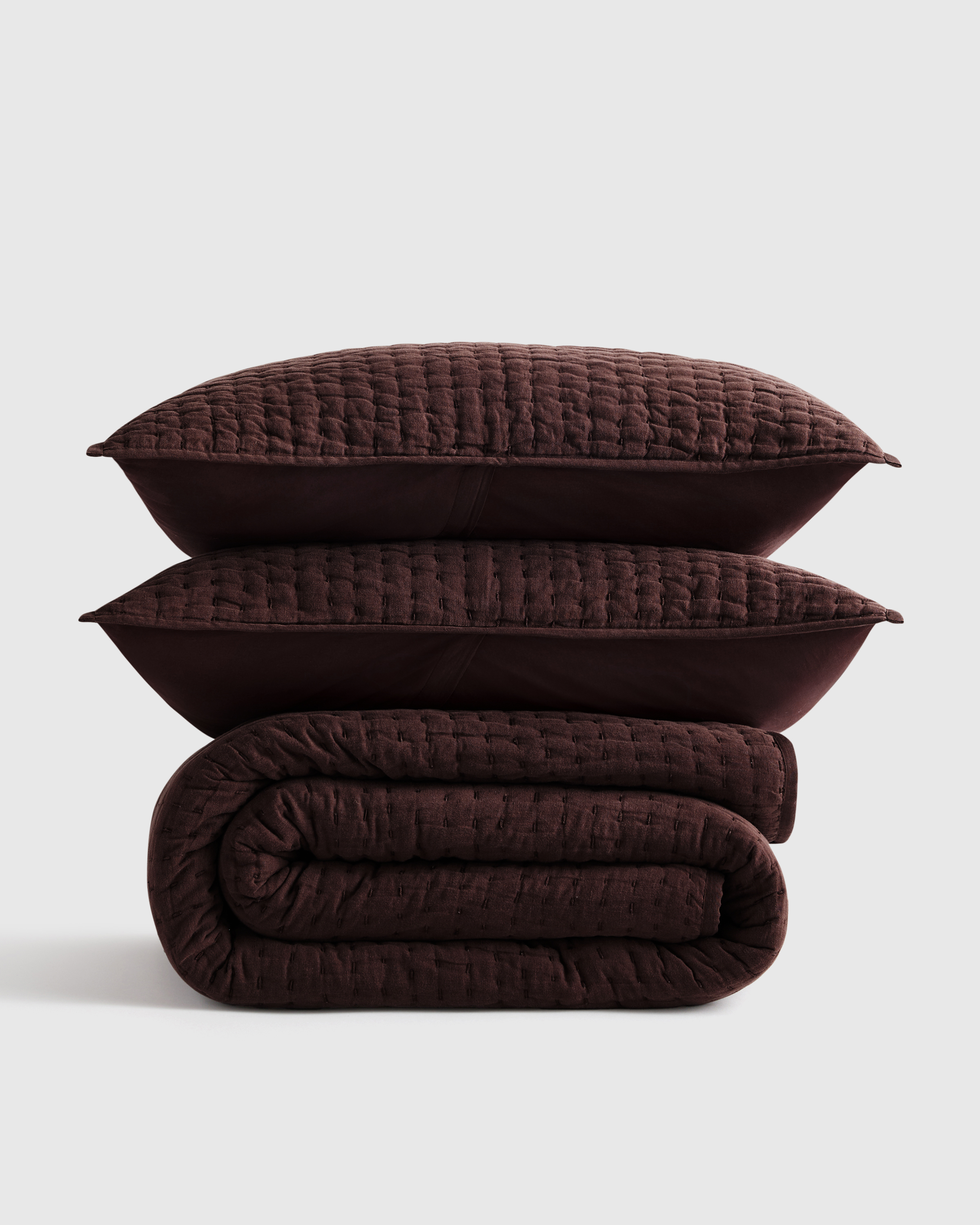 Espresso European Linen Cotton Stitch Quilt Set