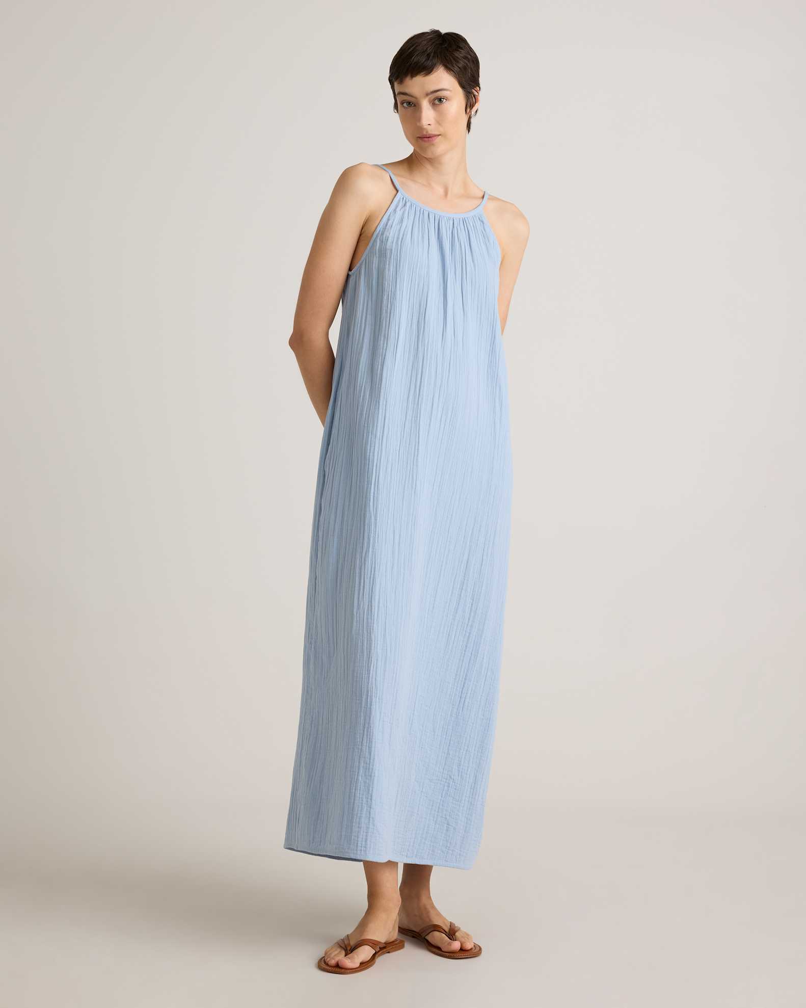 100% Organic Cotton Gauze Sleeveless Maxi Dress in Ocean Breeze 100% Organic Cotton Gauze Sleeveless Maxi Dress in Ocean Breeze