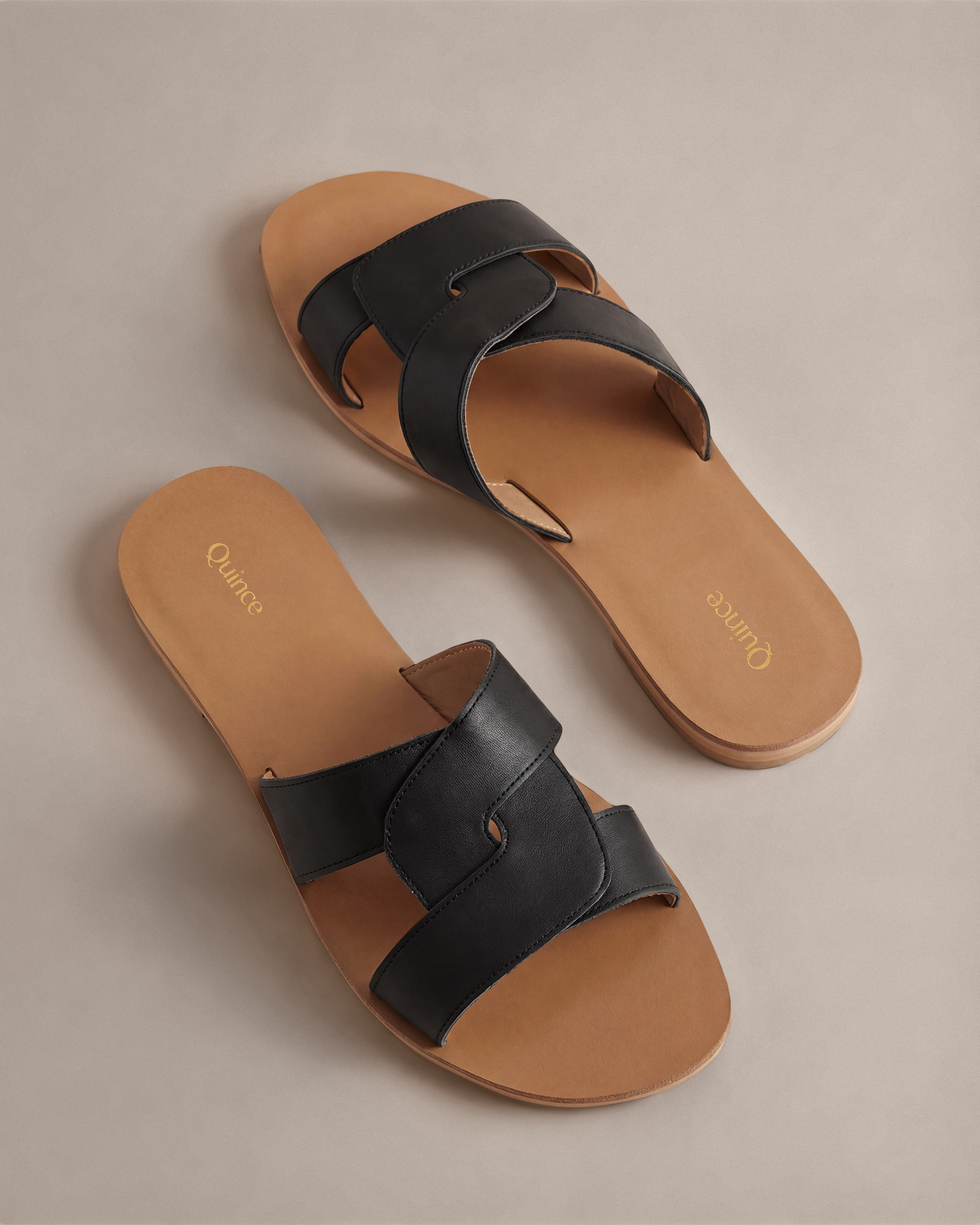 Black Italian Leather Cutout Slide Sandal