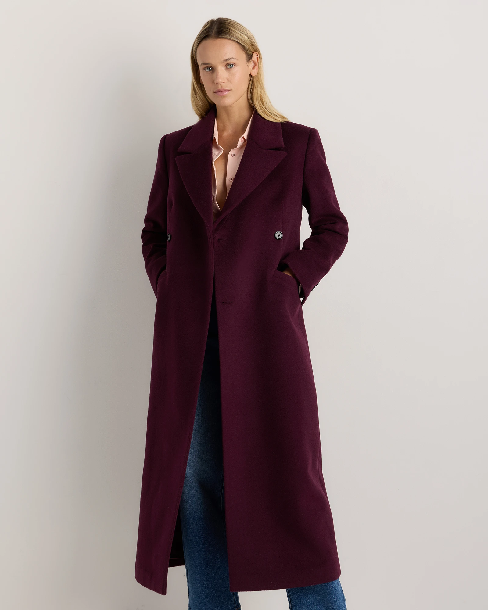 Wool Cashmere Tailored Long Coat in Dark Chocolate