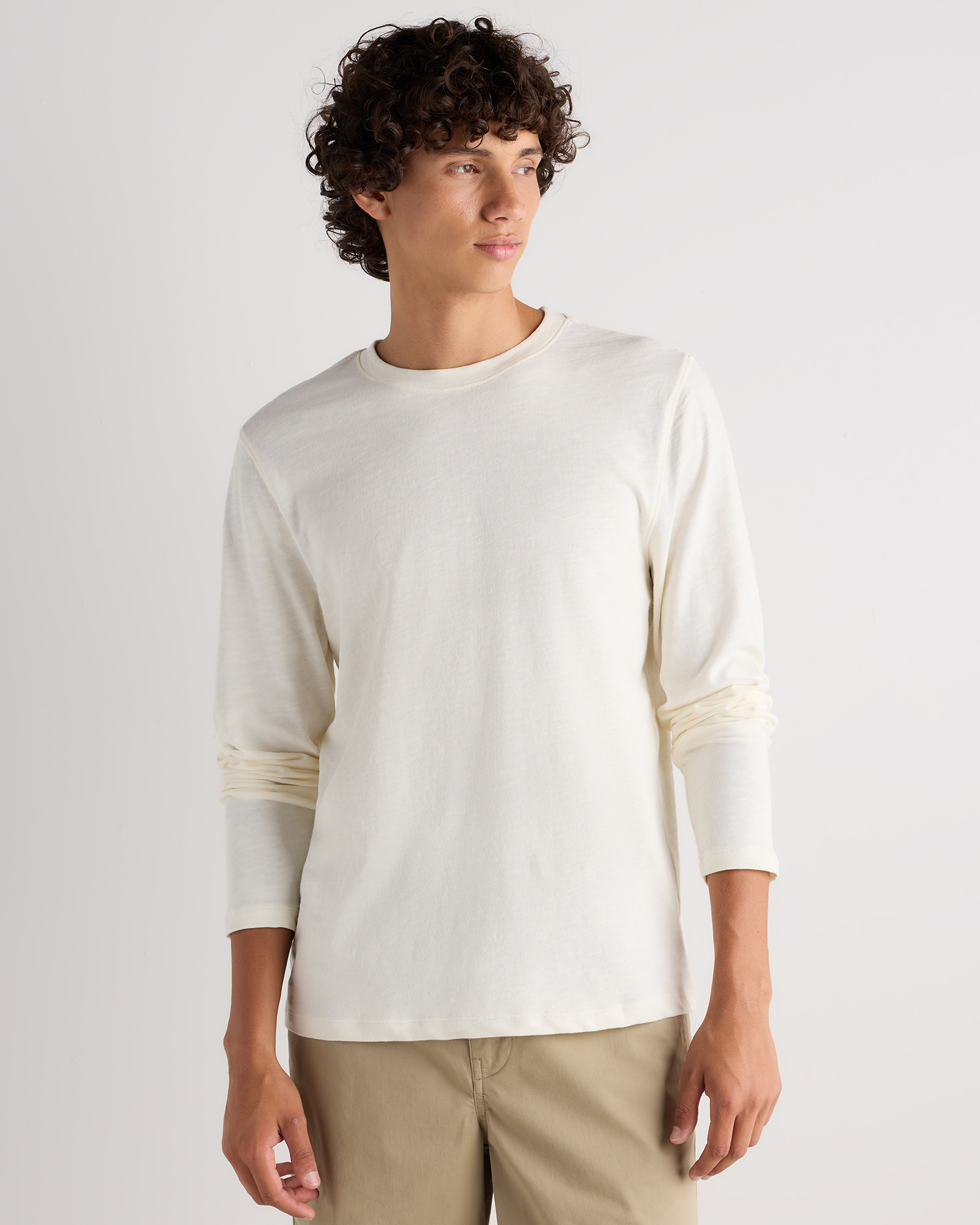 Linen White 100% Organic Cotton Slub Long Sleeve Tee