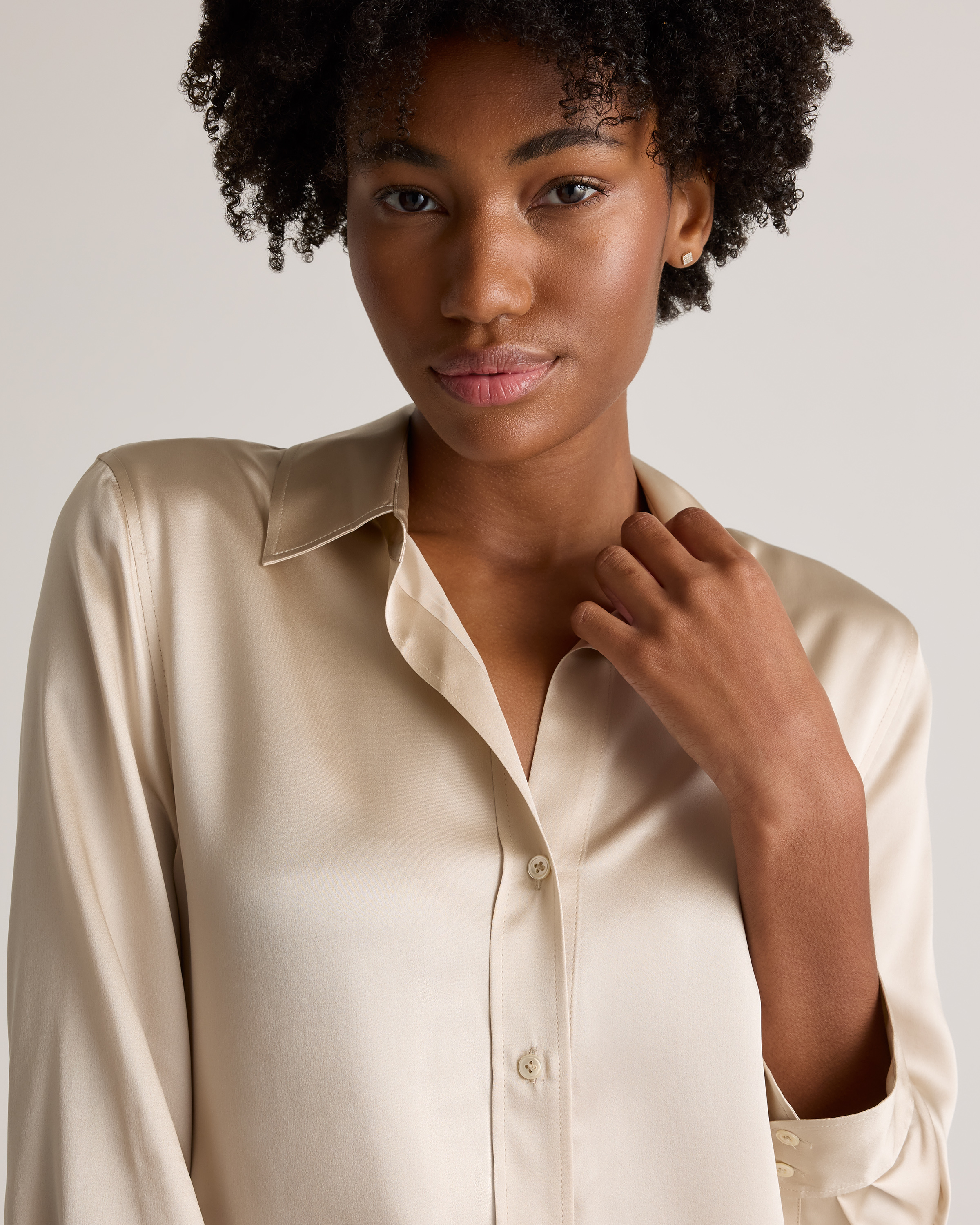 champagne satin shirt dress Party Cocktail Shirt Dress Champagne Satin V-Neck with Pockets Maxi Dress