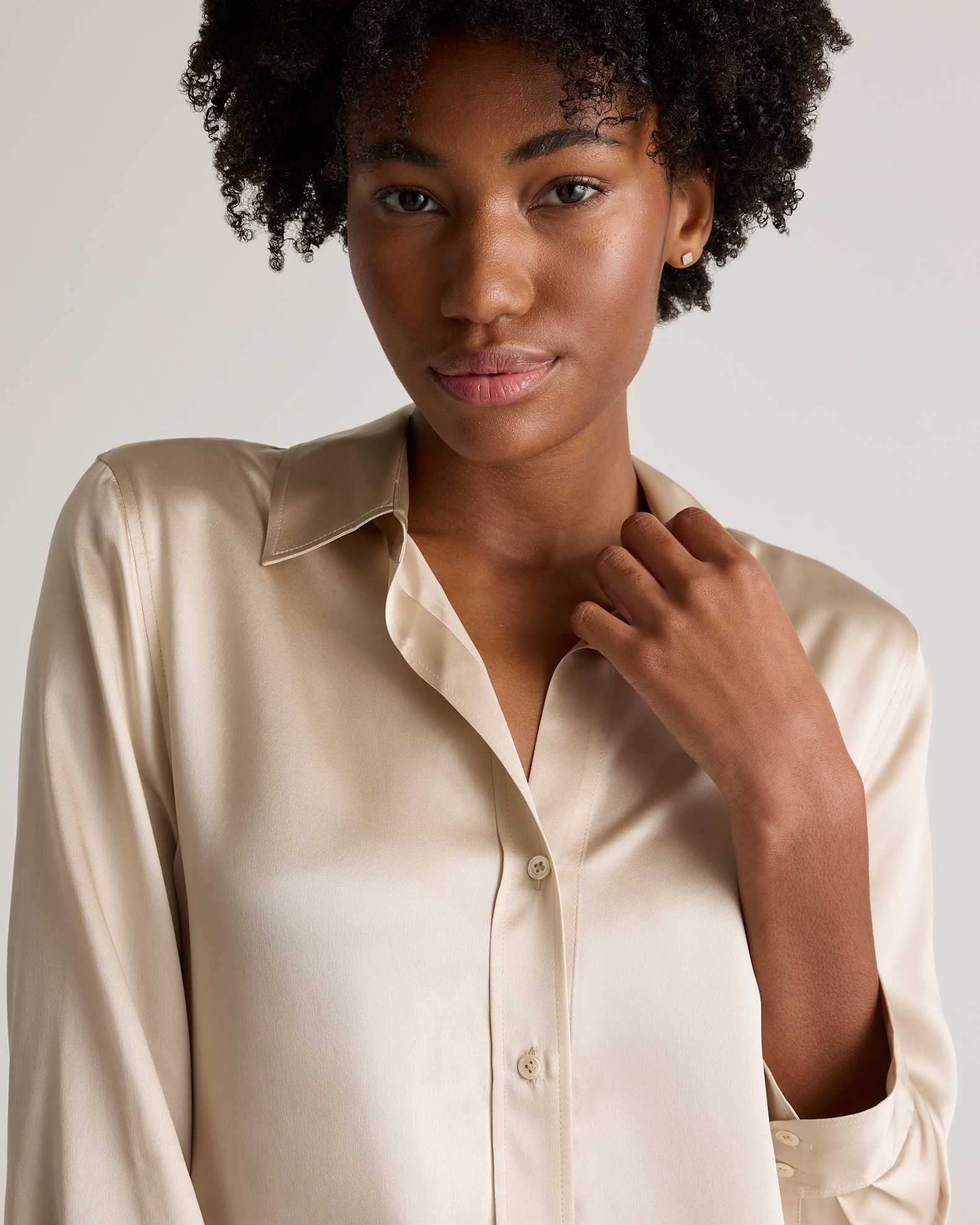 champagne satin shirt dress Party Cocktail Shirt Dress Champagne Satin V-Neck with Pockets Maxi Dress
